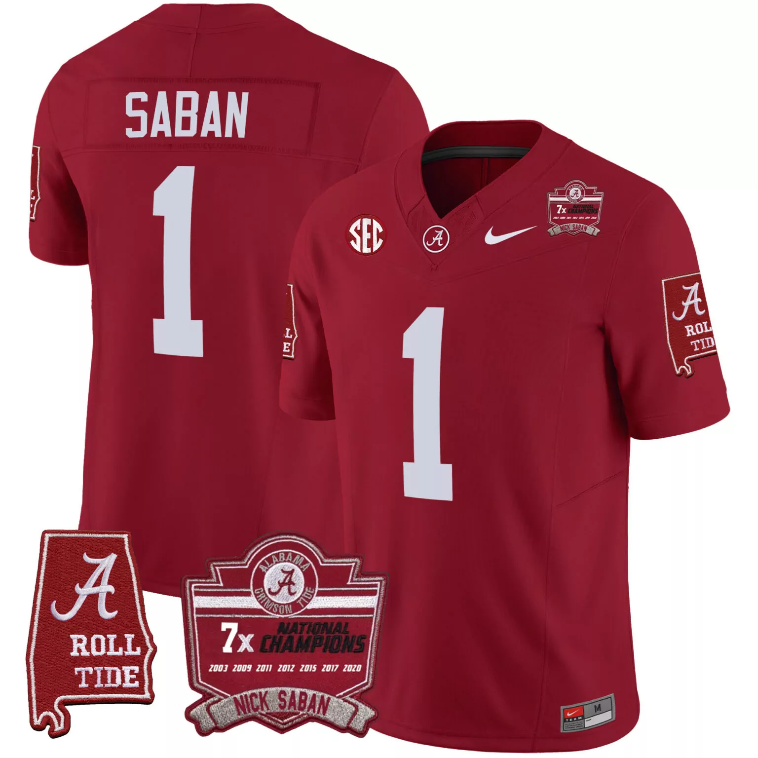 Personalized Crimson nick saban alabama crimson tide nick saban 7x champions patch jersey all stitched 7706