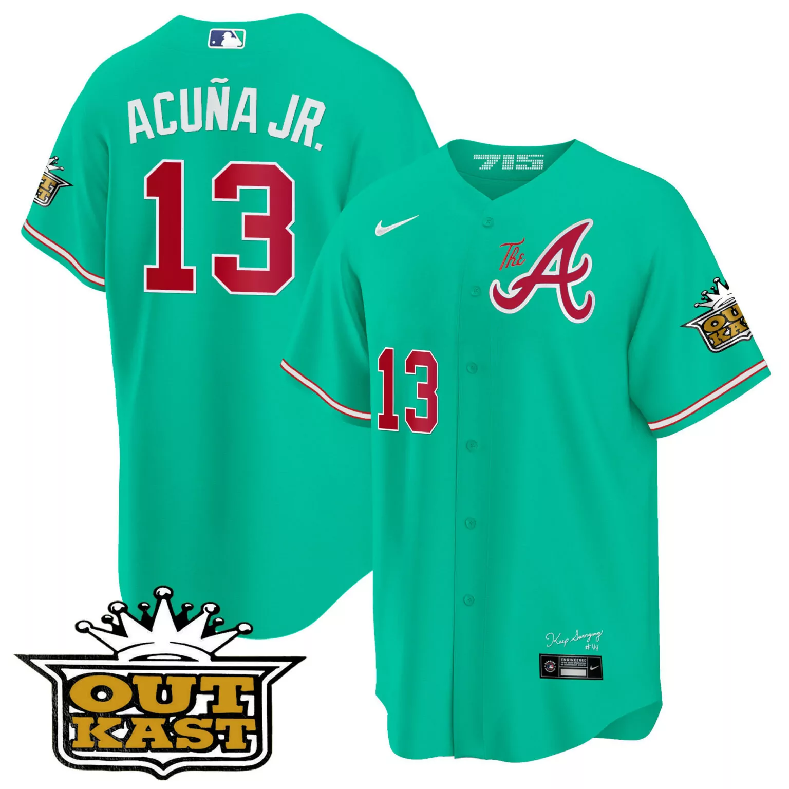 Customizable Cyan ronald acuna jr atlanta braves atliens the a jersey galaxy version stitched 2069