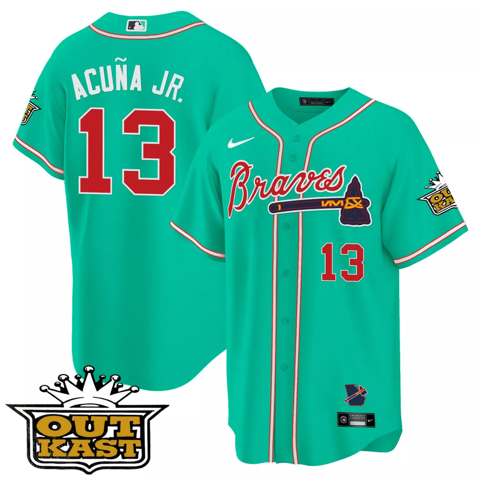 Personalized Cyan ronald acuna jr atlanta braves outkast jersey galaxy version stitched 5325