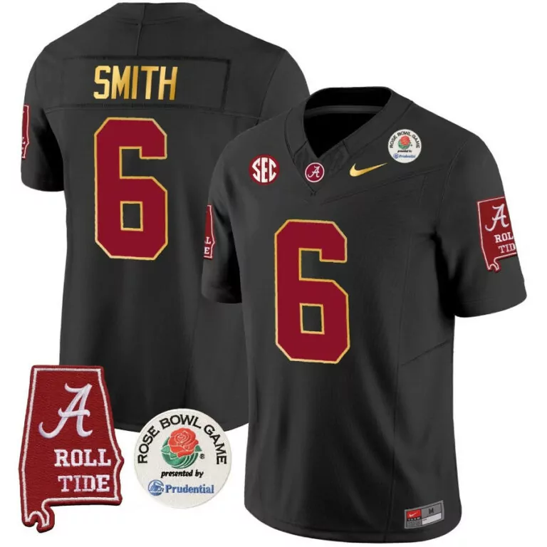 Personalized Devonta smith black alabama crimson tide rose bowl patch gold trim jersey all stitched 8141
