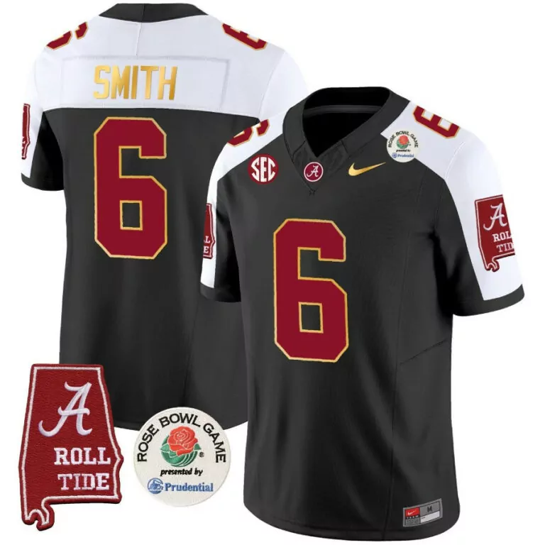 Custom Devonta smith black alternate alabama crimson tide rose bowl patch gold trim jersey all stitched 2202