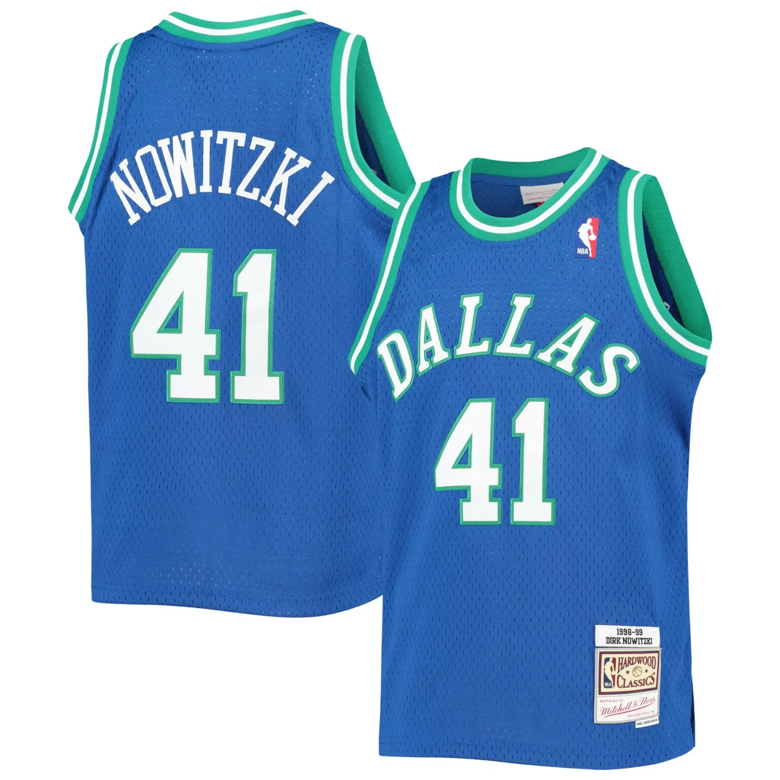 Personalized Dirk nowitzki dallas mavericks 199899 hardwood classics jersey blue nba 5434
