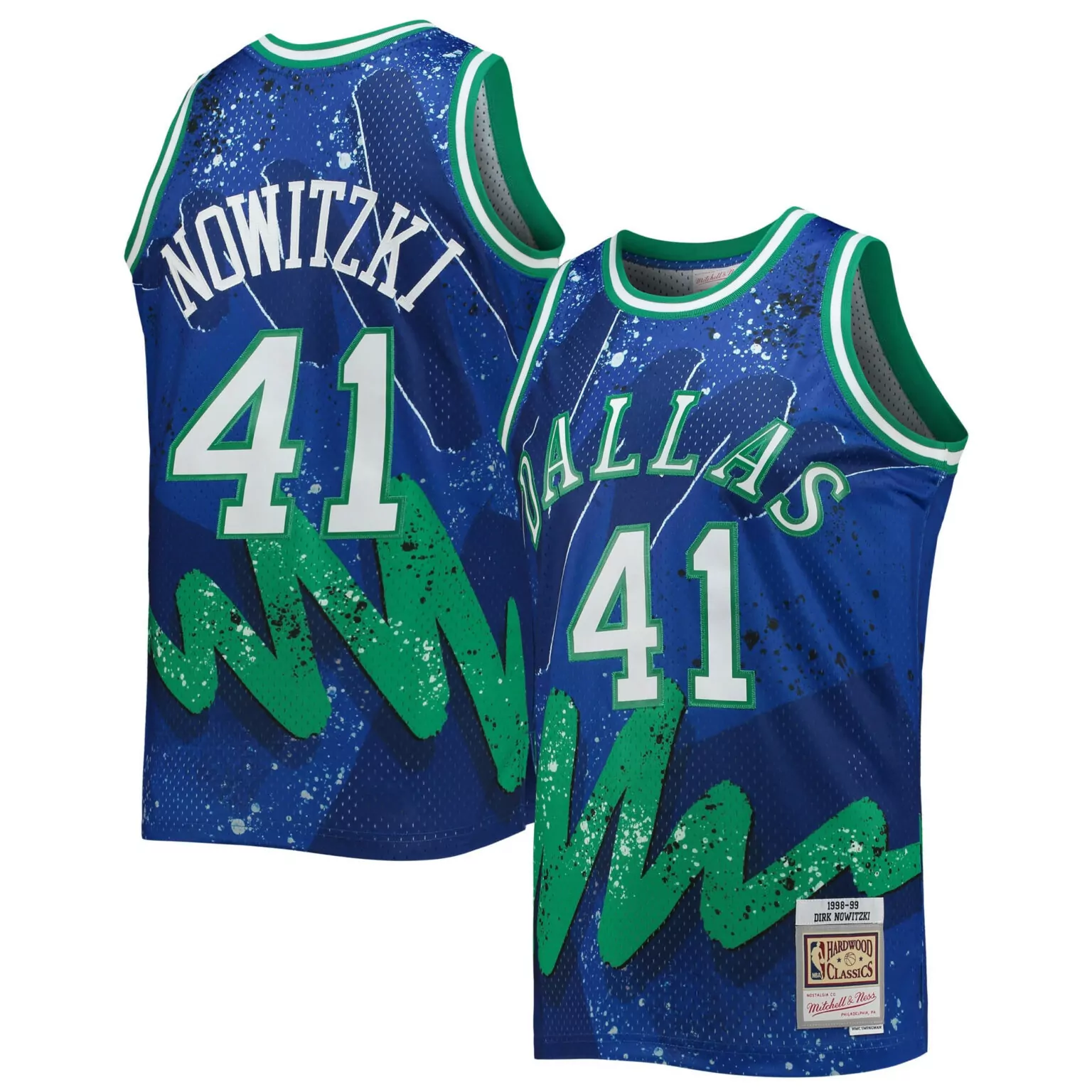 Customizable Dirk nowitzki dallas mavericks hardwood classics 199899 hyper hoops jersey blue nba 3613