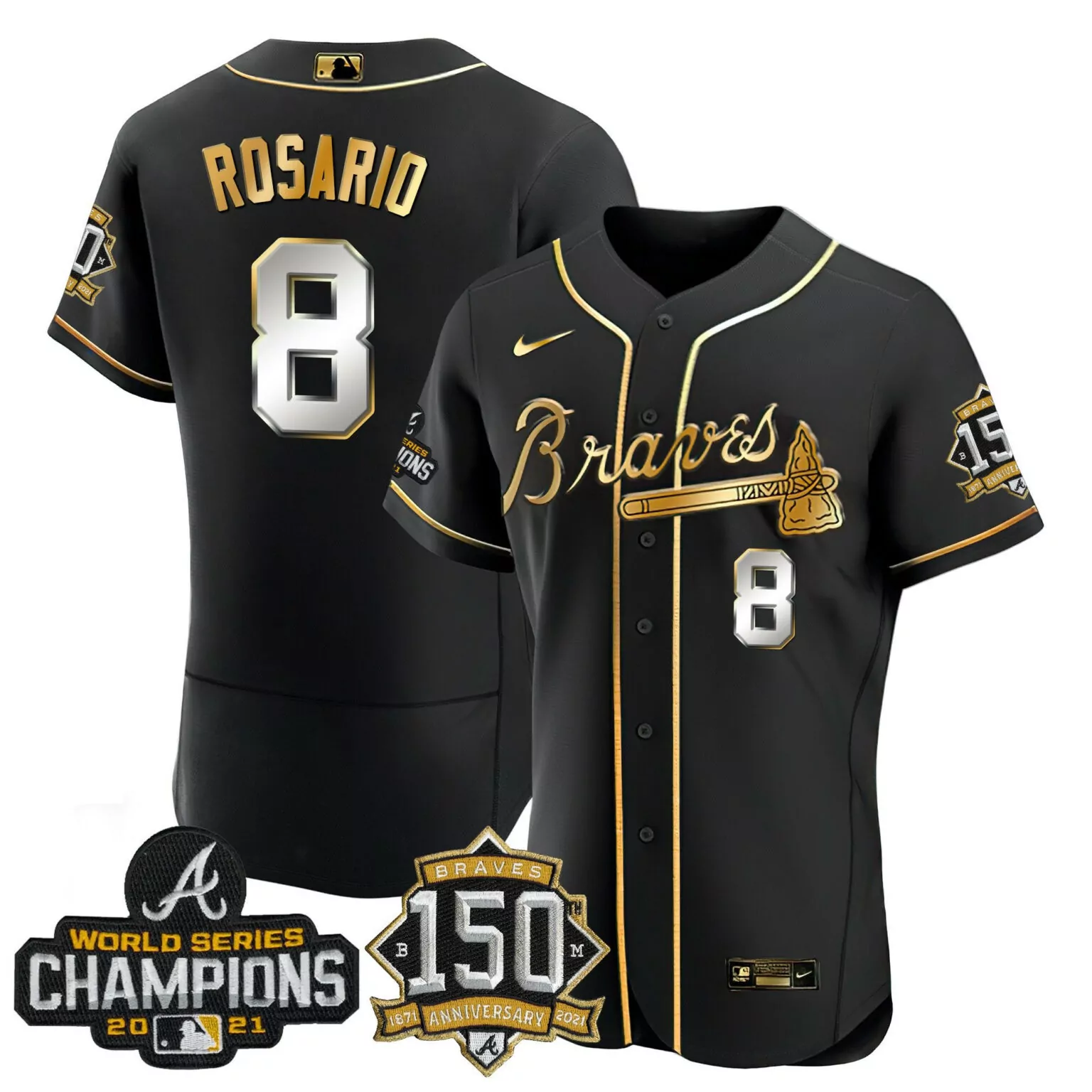Personalized Eddie rosario atlanta braves world series champion black gold jersey all stitched 4254