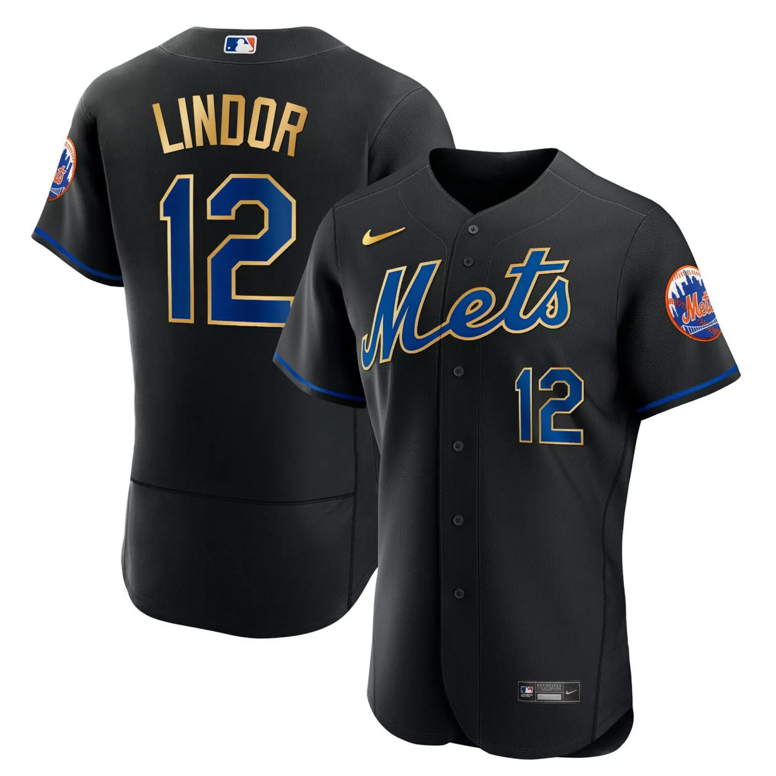Custom Flex black francisco lindor new york mets gold trim jersey all stitched 3501