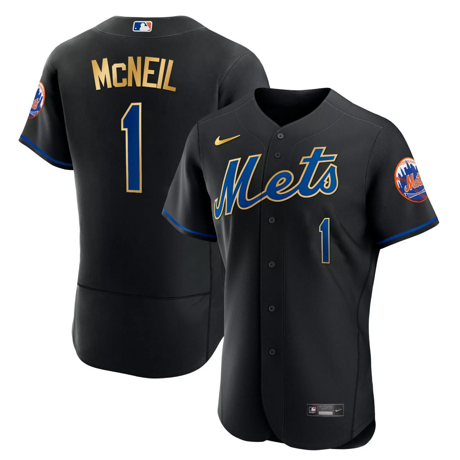 Customizable Flex black jeff mcneil new york mets gold trim jersey all stitched 1161