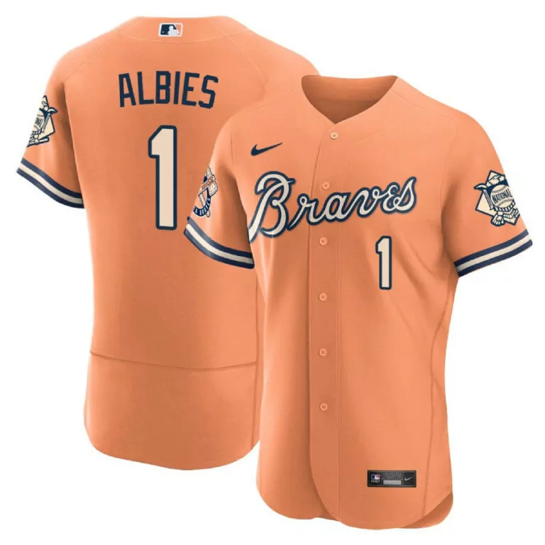 Custom Flex cream ozzie albies atlanta braves peaches n cream jersey all stitched 8764