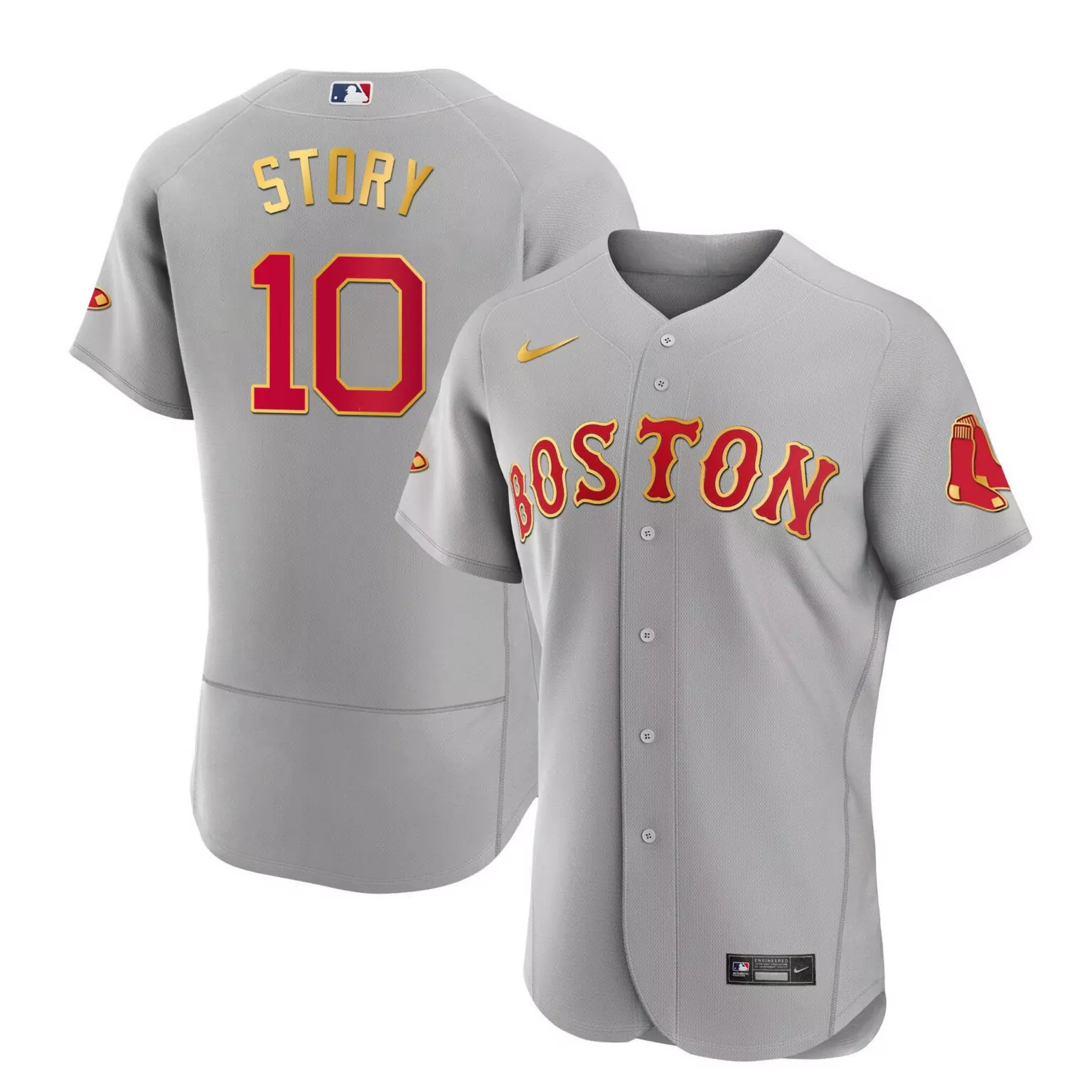 Custom Flex gray trevor story boston red sox gold trim jersey all stitched 6709