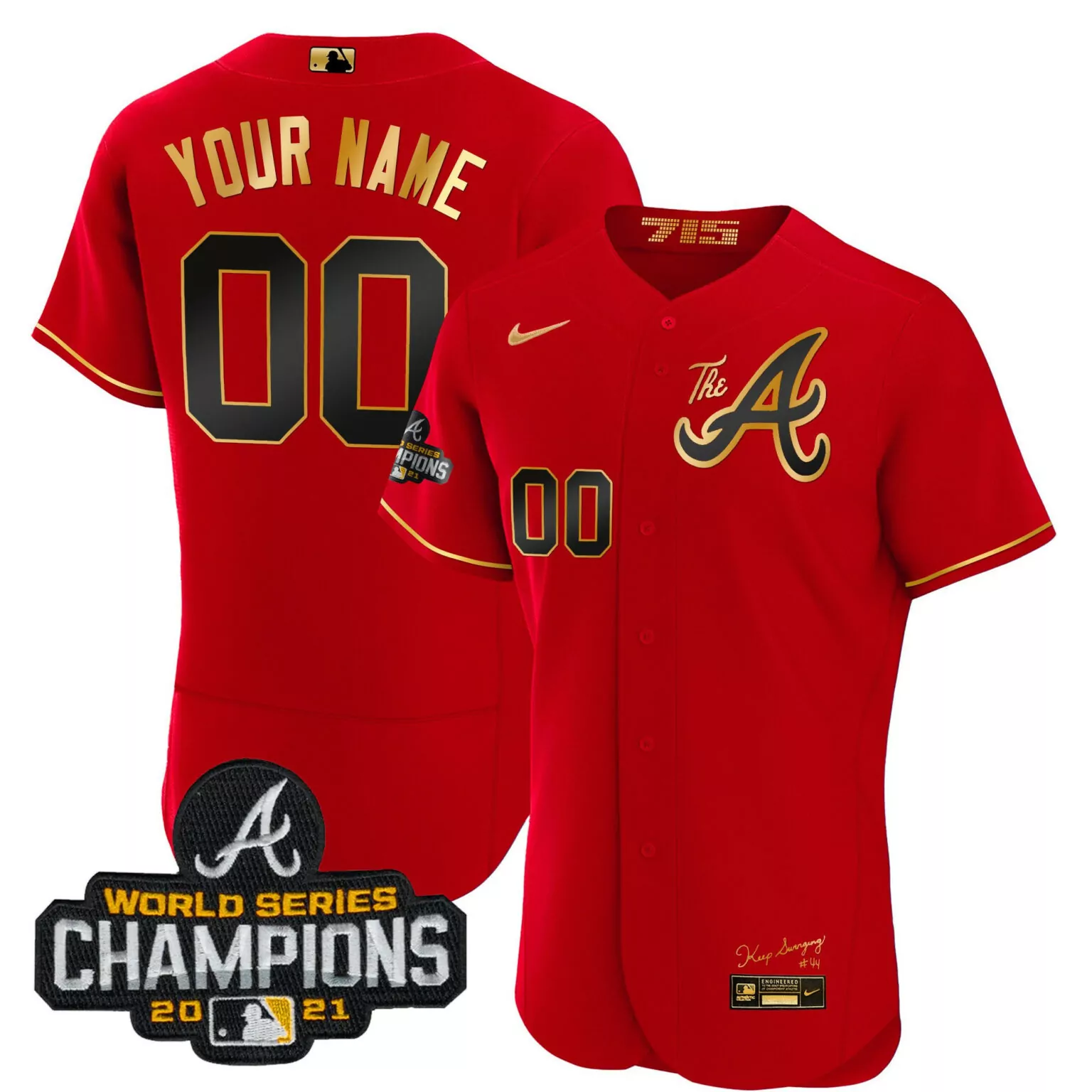 Personalized Flex red atlanta braves champions city connect gold custom jersey all stitched 9142