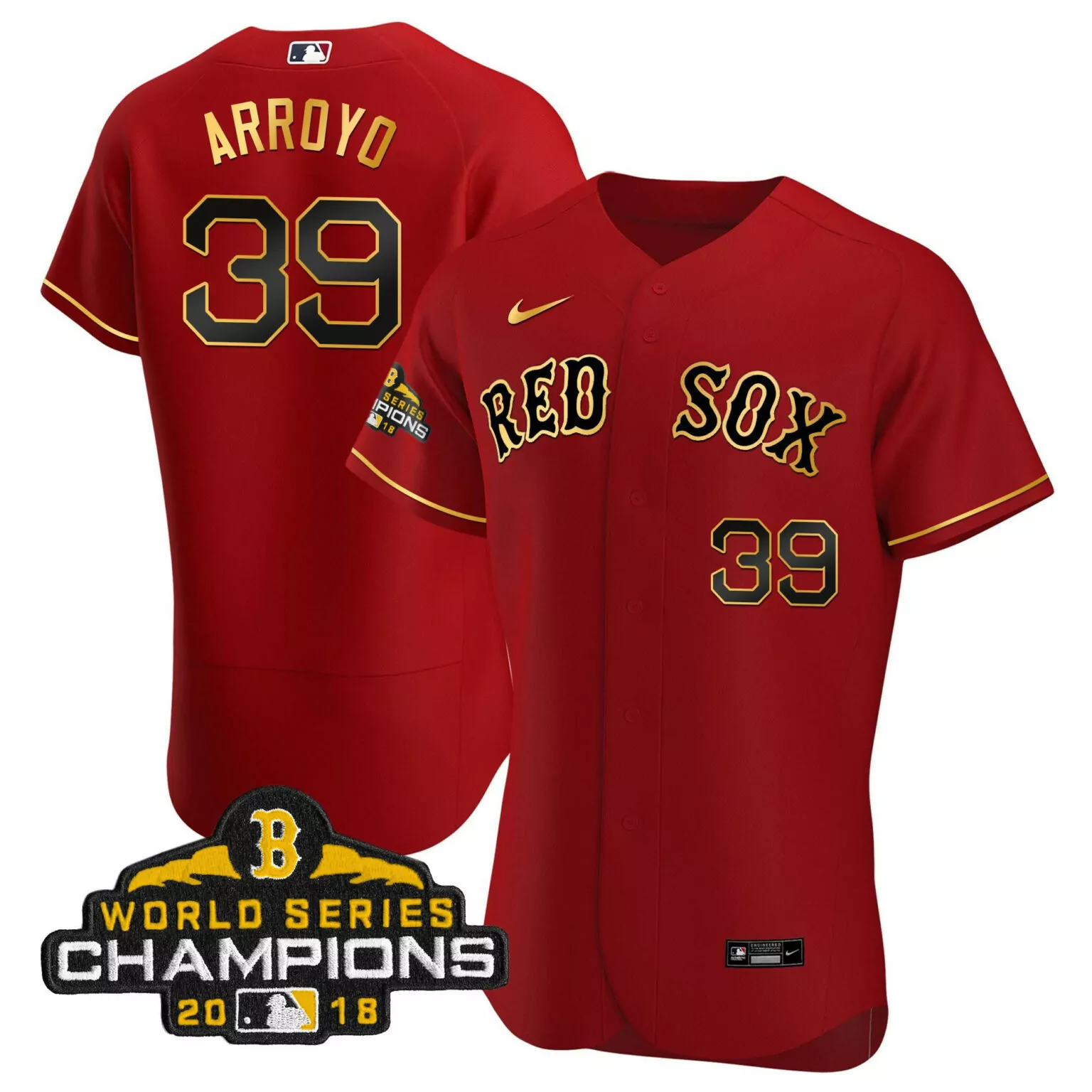 Custom Flex red christian arroyo boston red sox world series champion 2018 gold jersey all stitched 8149