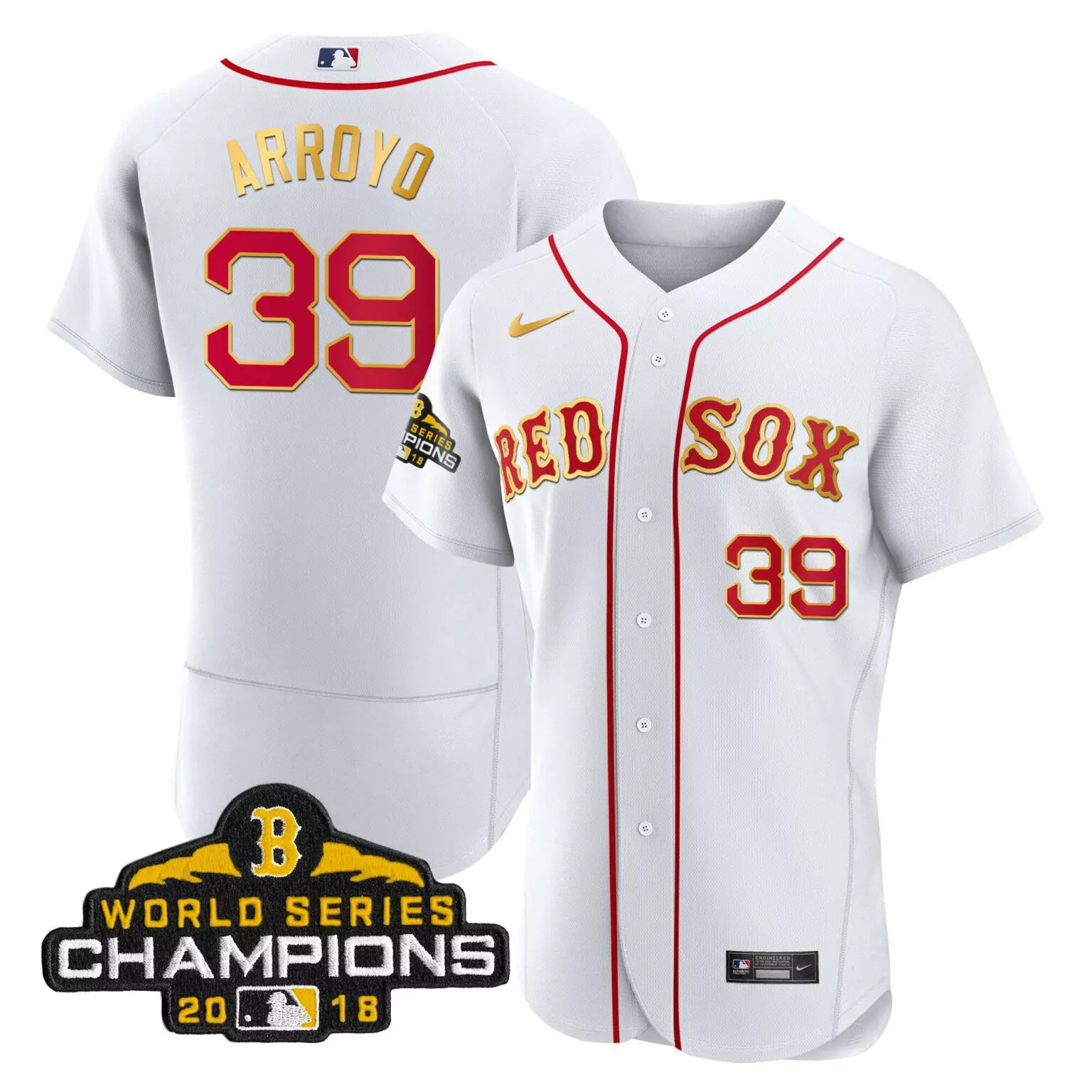 Custom Flex white christian arroyo boston red sox world series champion 2018 gold jersey all stitched 5289