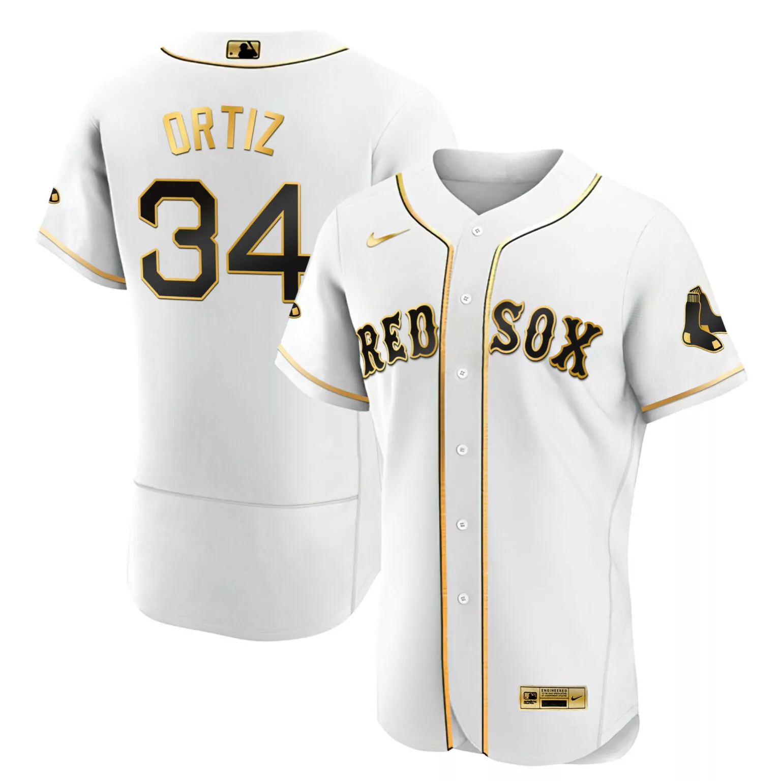 Custom Flex white david ortiz boston red sox black white gold jersey all stitched 1146