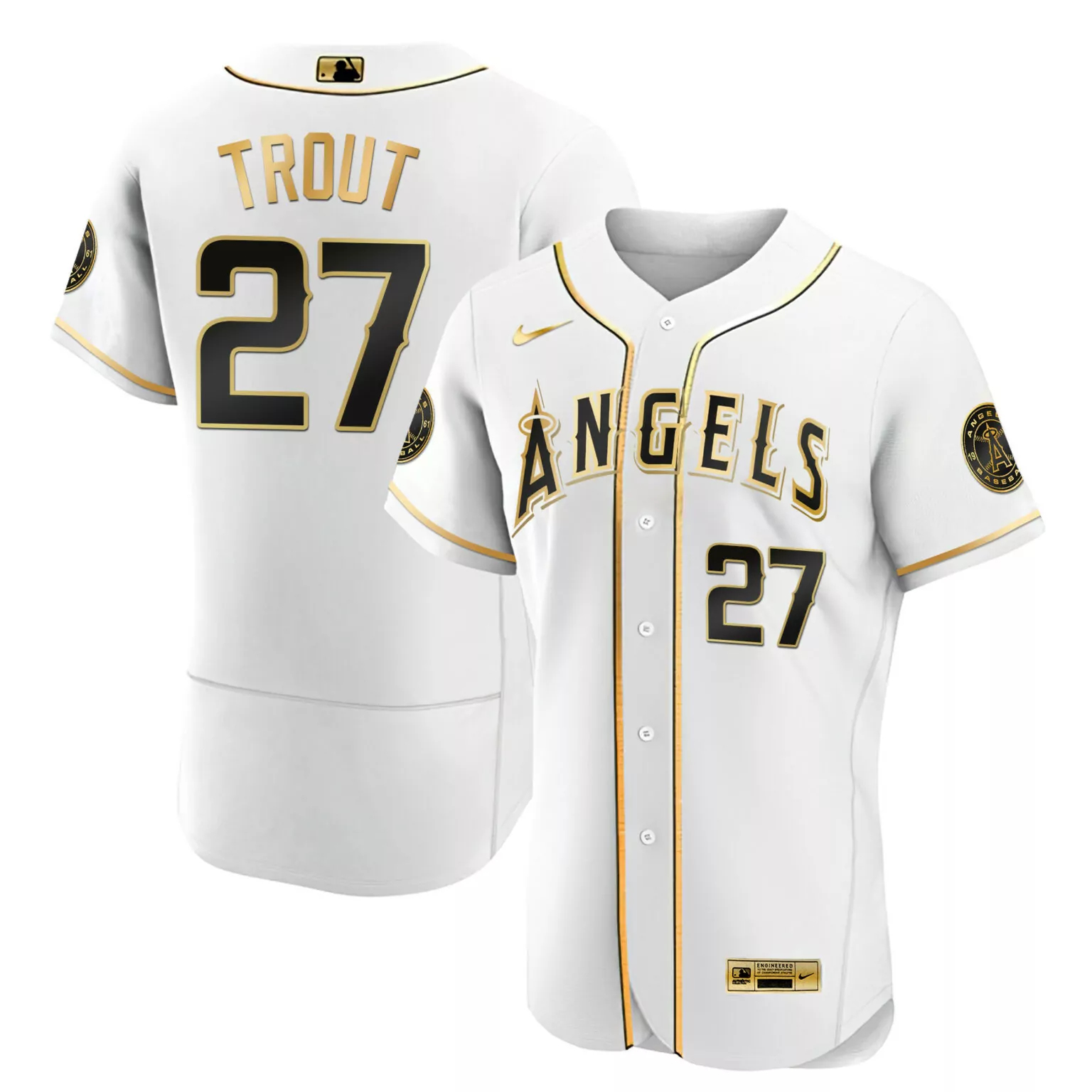 Custom Flex white gold mike trout los angeles angels black gold jersey all stitched 4289