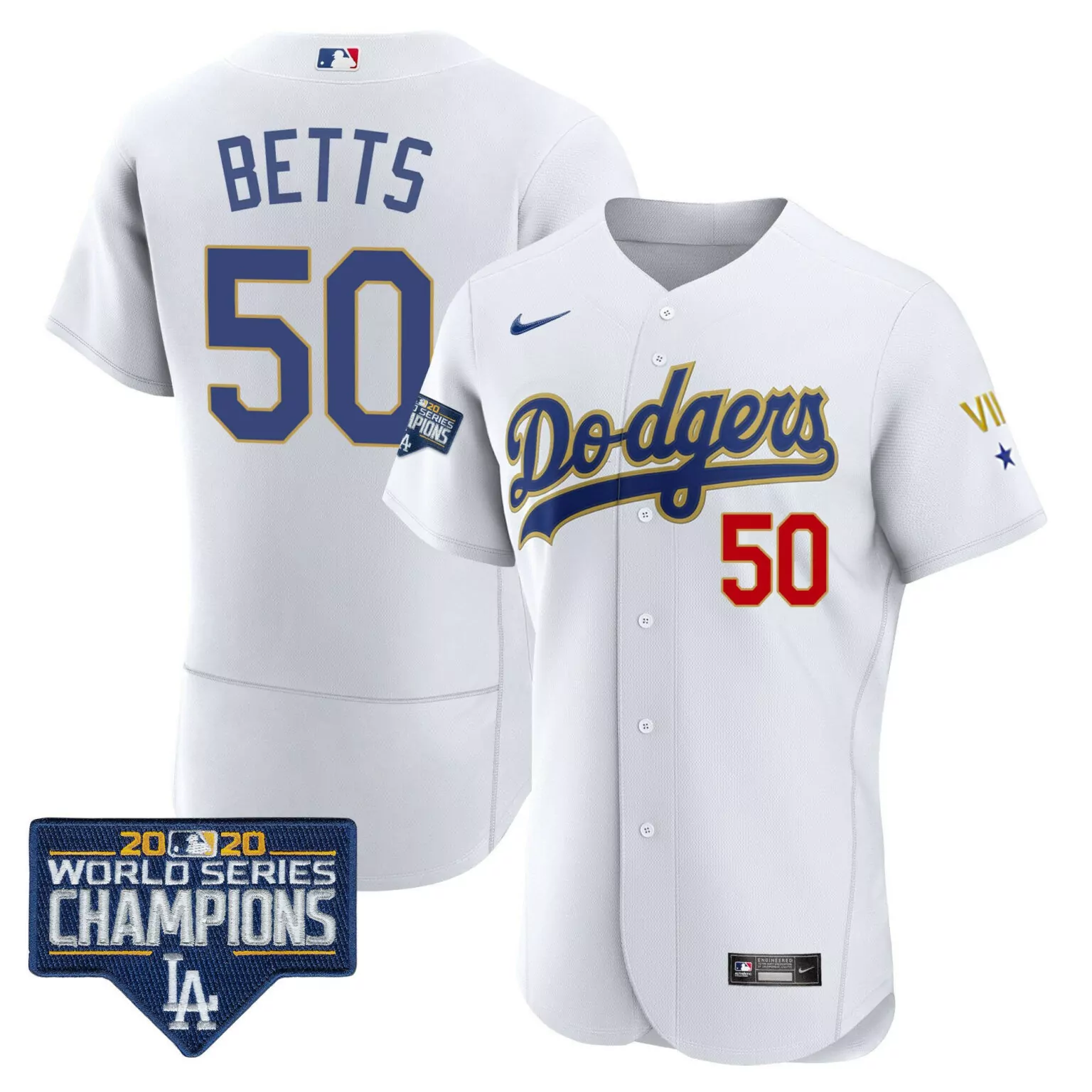 Custom Flex white mookie betts los angeles dodgers world series patch gold jersey all stitched 6447