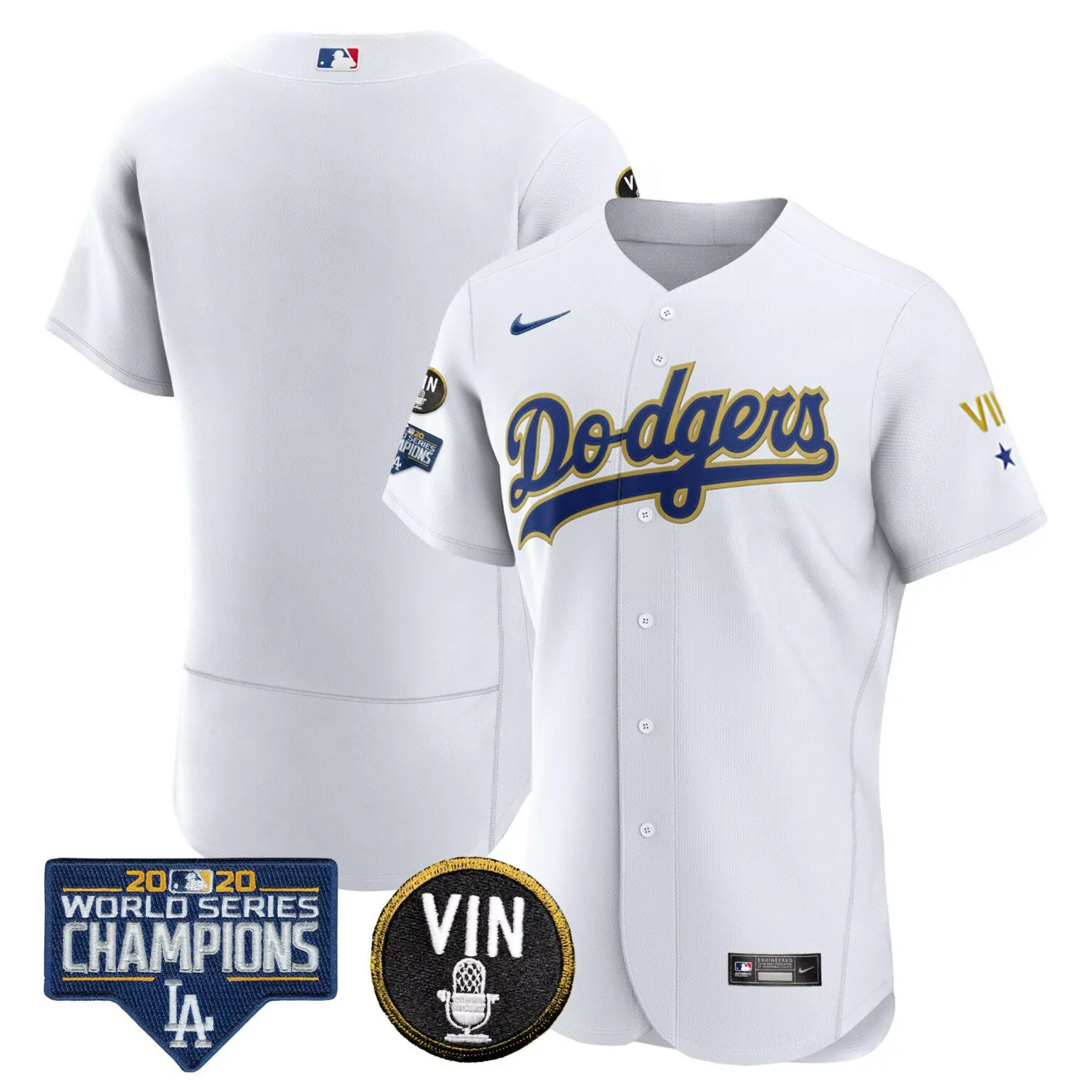 Customizable Flex white team los angeles dodgers world series vin sculy patch gold jersey all stitched 1810