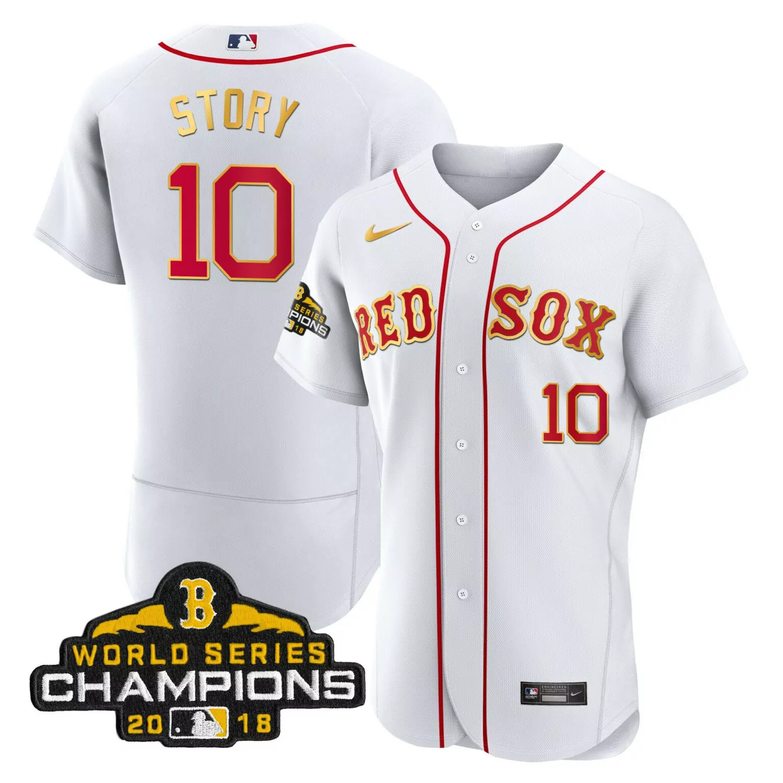 Personalized Flex white trevor story boston red sox world series champion 2018 gold jersey all stitched 6567