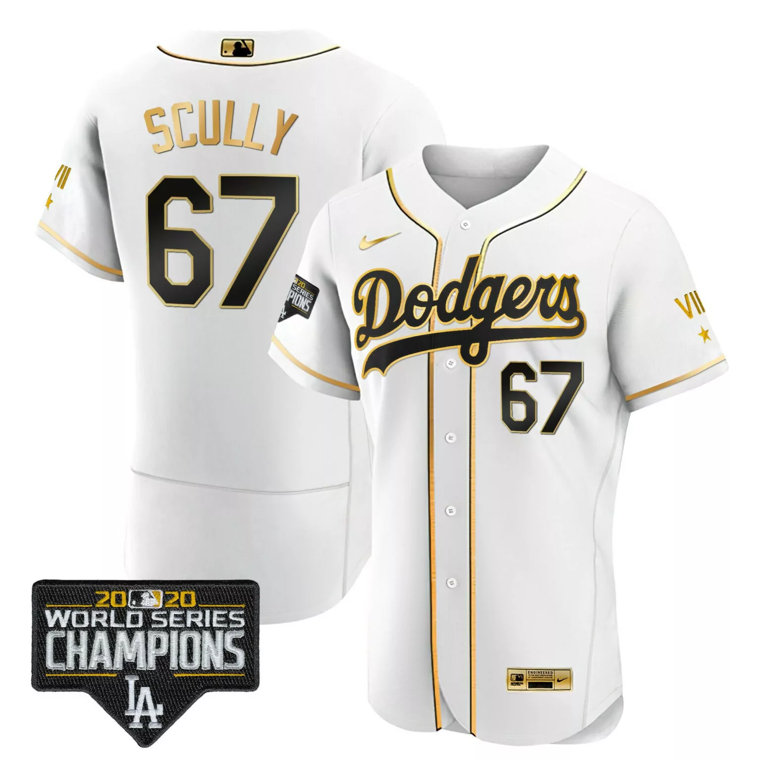 Customizable Flex white vin scully los angeles dodgers world series 2020 gold jersey all stitched 3724