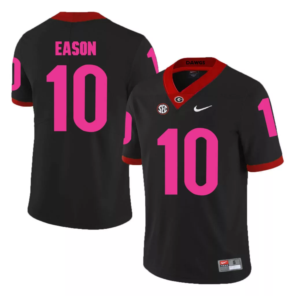 Custom Georgia bulldogs 10 jacob eason black 2018 breast cancer awareness college jersey 9389