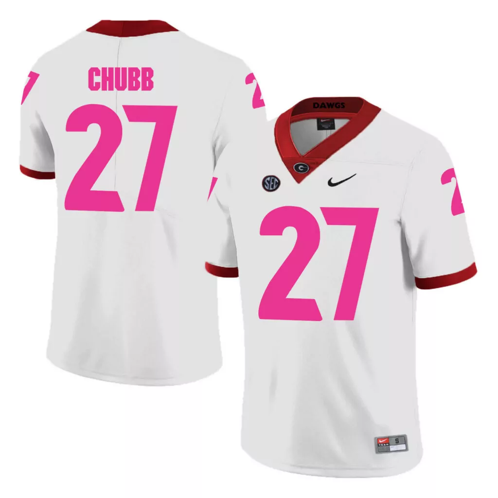 Customizable Georgia bulldogs 27 nick chubb white 2018 breast cancer awareness college jersey 4421