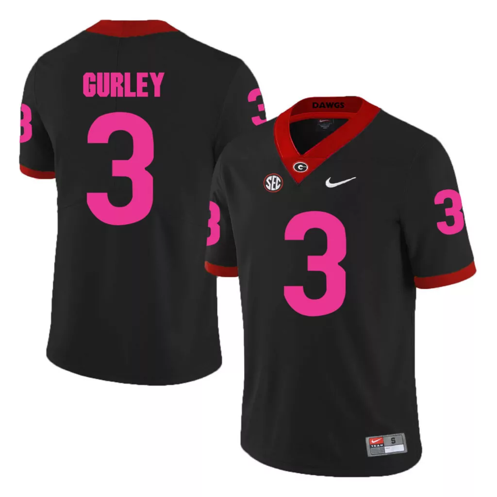Customizable Georgia bulldogs 3 todd gurley black 2018 breast cancer awareness college jersey 8443