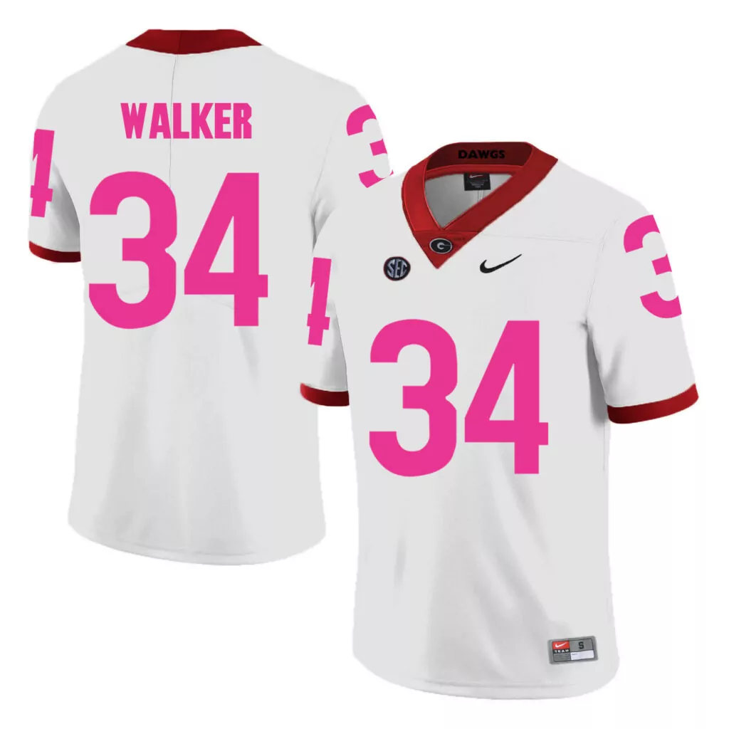 Custom Georgia bulldogs 34 herschel walker white 2018 breast cancer awareness college jersey 7940