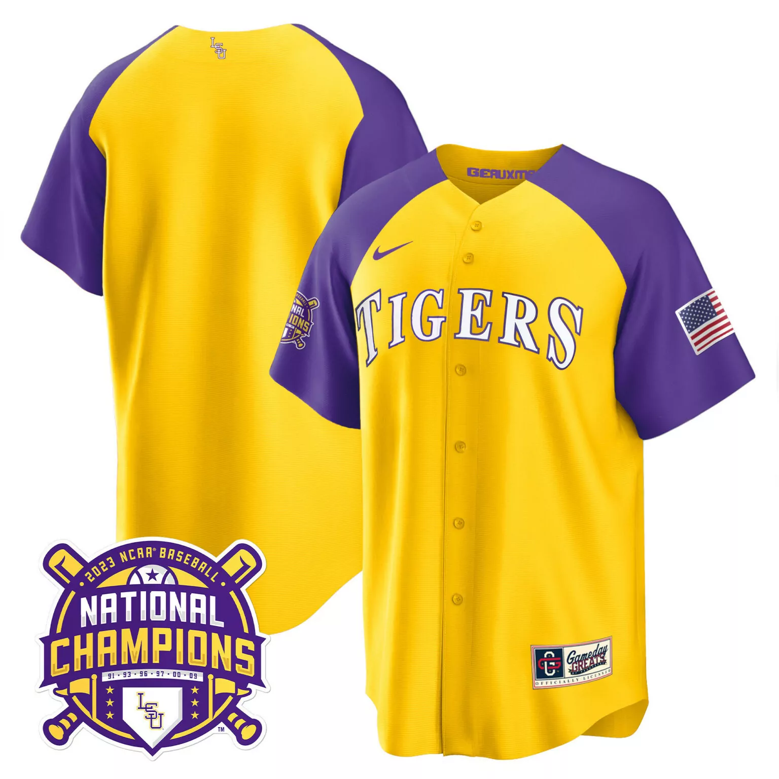 Custom Gold alternate team lsu tigers 2023 champions alternate color sleeves jersey all stitched 2499