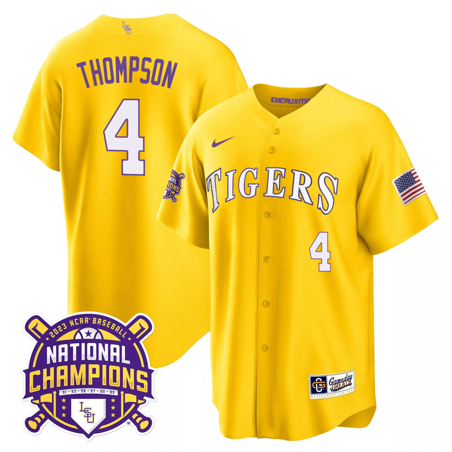 Custom Gold jordan thompson lsu tigers 2023 national champions gold cool jersey v2 all stitched 3419