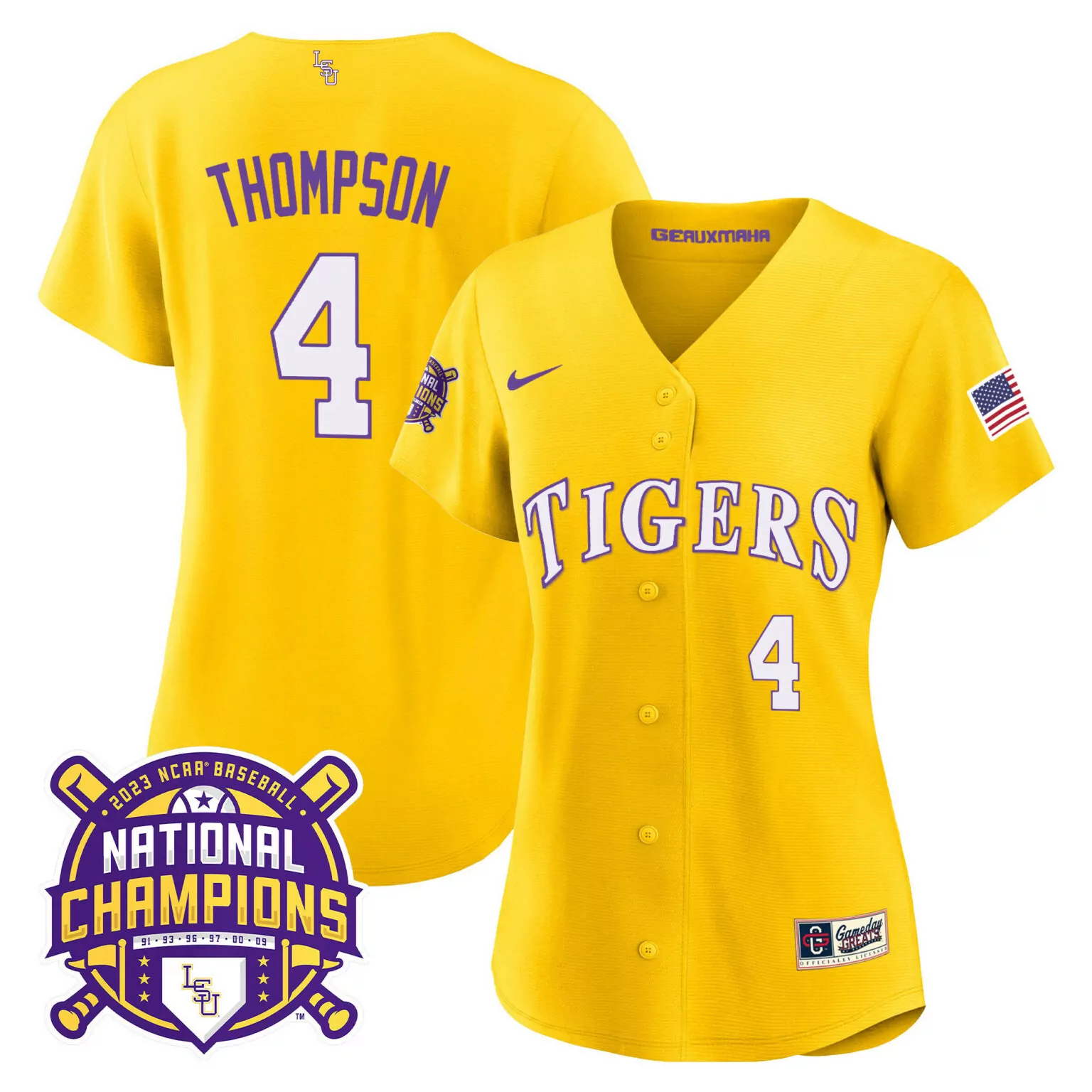 Personalized Gold jordan thompson lsu tigers 2023 national champions gold jersey v2 all stitched 7314