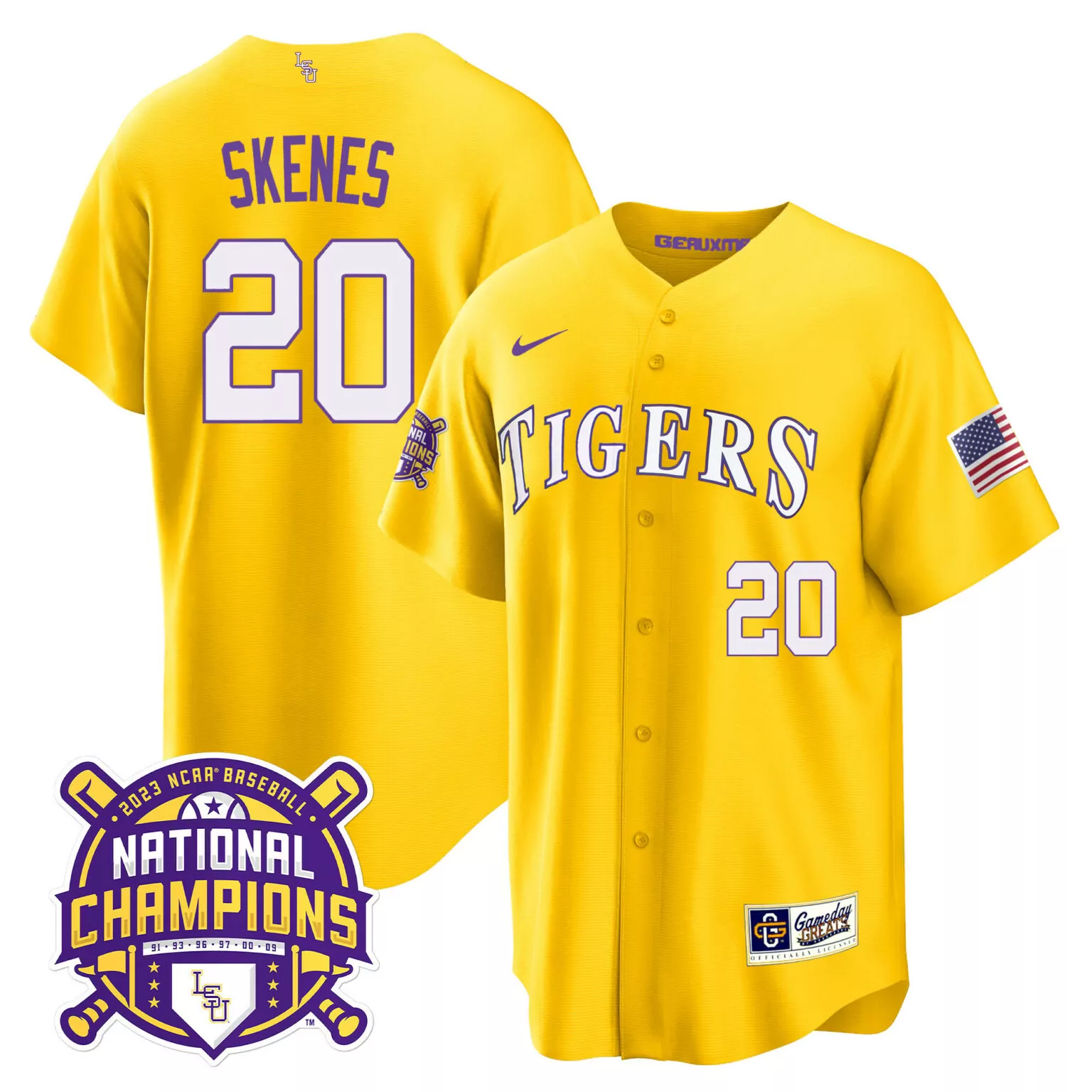 Custom Gold paul skenes lsu tigers 2023 national champions gold cool jersey v2 all stitched 8381
