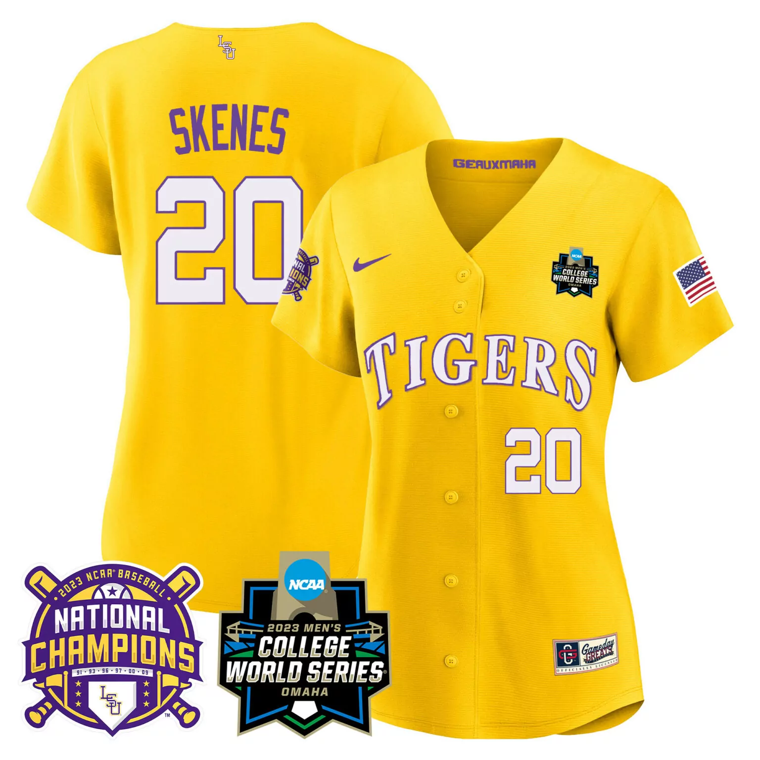 Customizable Gold paul skenes lsu tigers 2023 national champions gold jersey v3 all stitched 4888