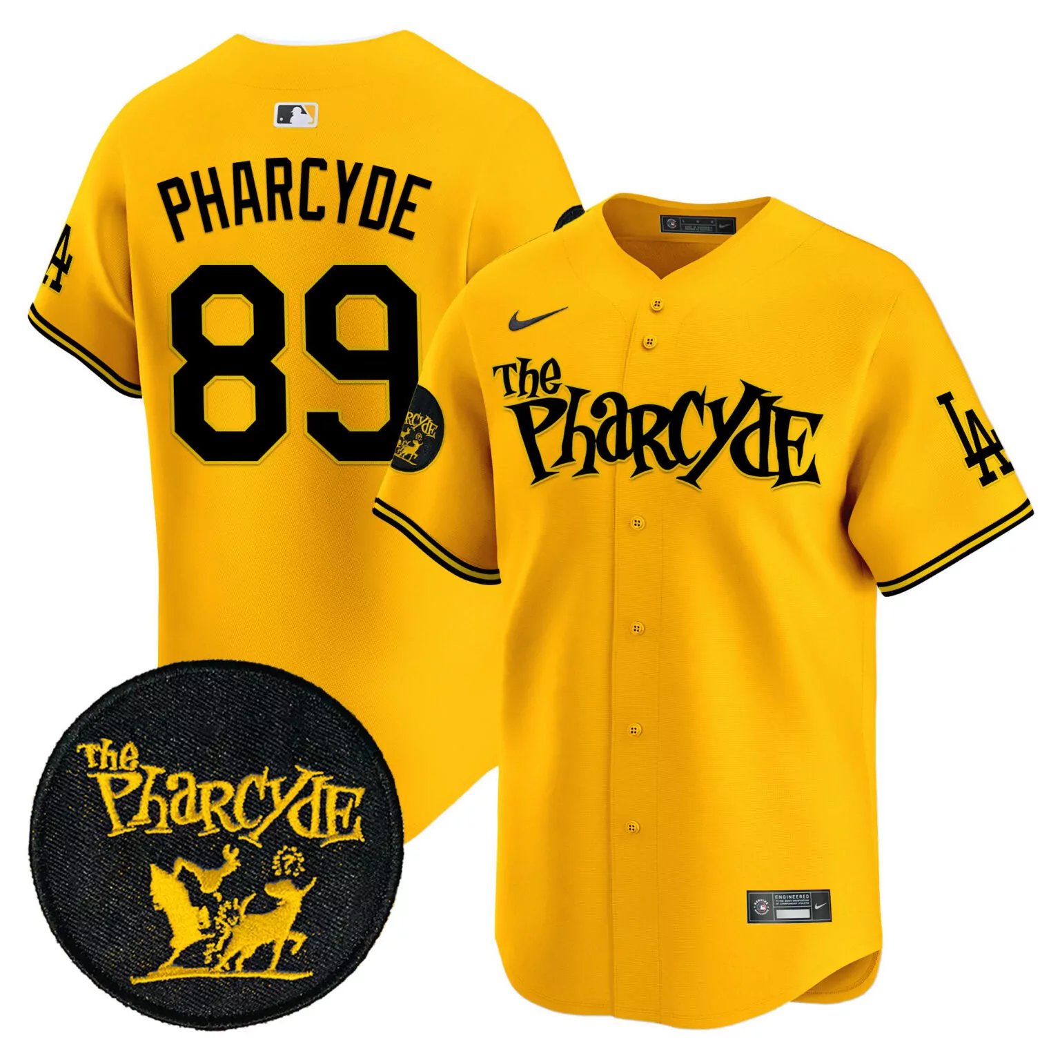 Custom Gold pharcyde 1989 los angeles dodgers the pharcyde jersey all stitched 8377