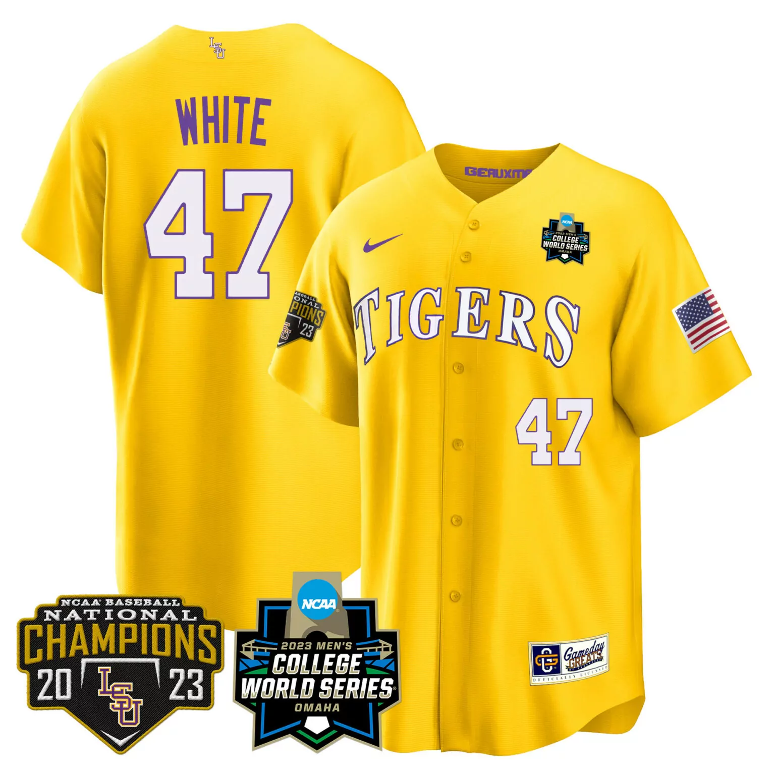 Personalized Gold tommy white lsu tigers 2023 national champions gold cool jersey v4 all stitched 2755