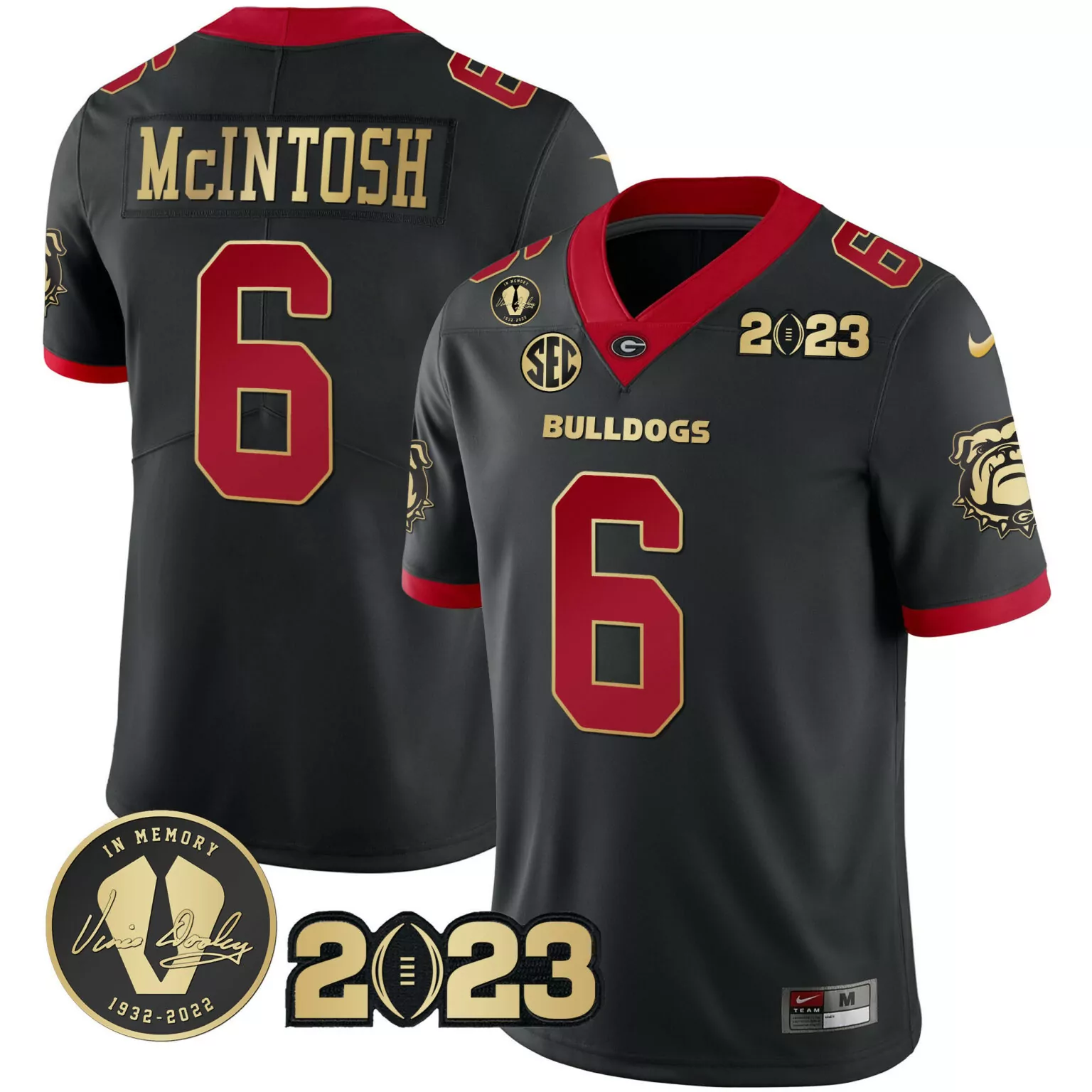 Personalized Gold trim kenny mcintosh georgia bulldogs 2023 champions black red gold jersey all stitched 4866