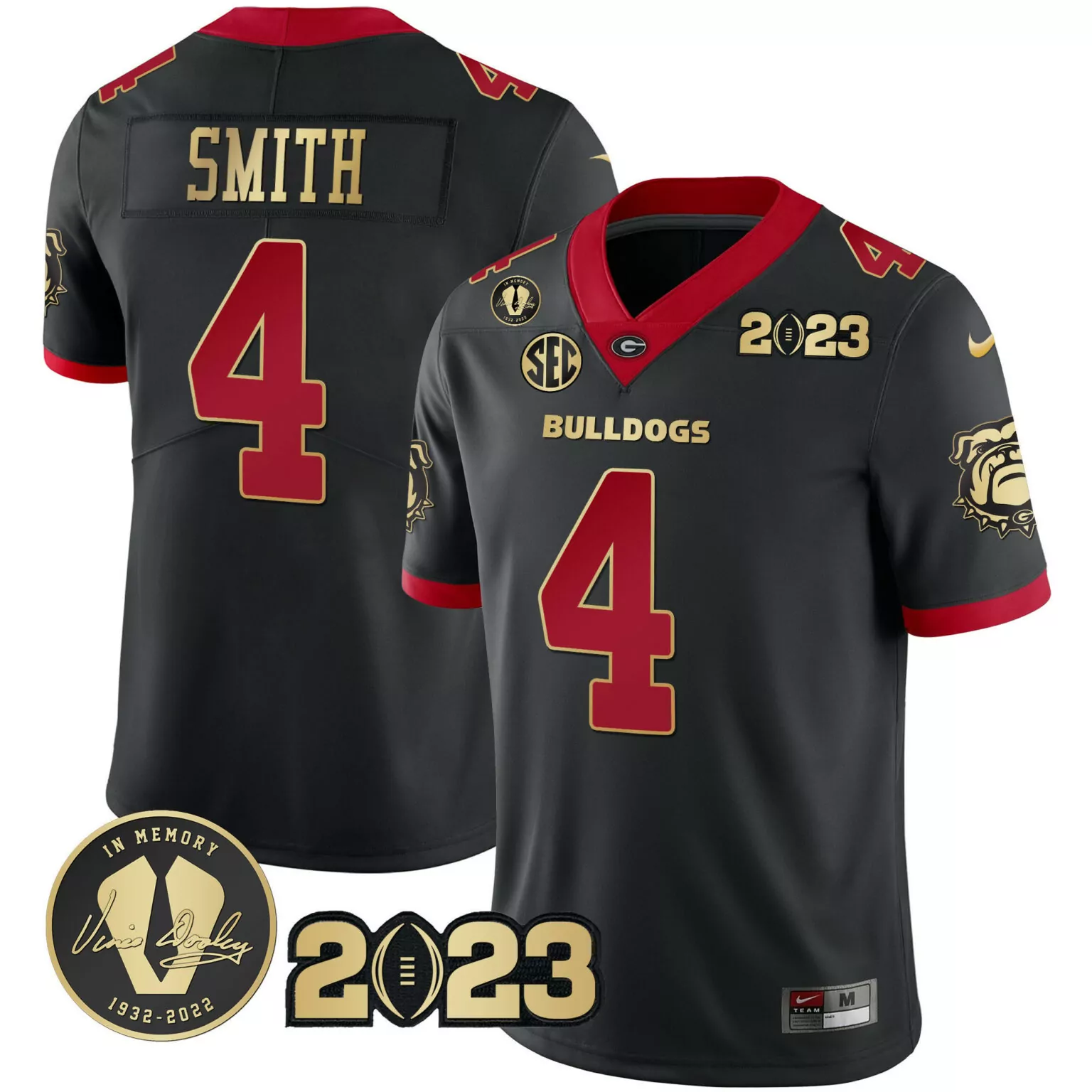 Customizable Gold trim nolan smith georgia bulldogs 2023 champions jersey all stitched 5328
