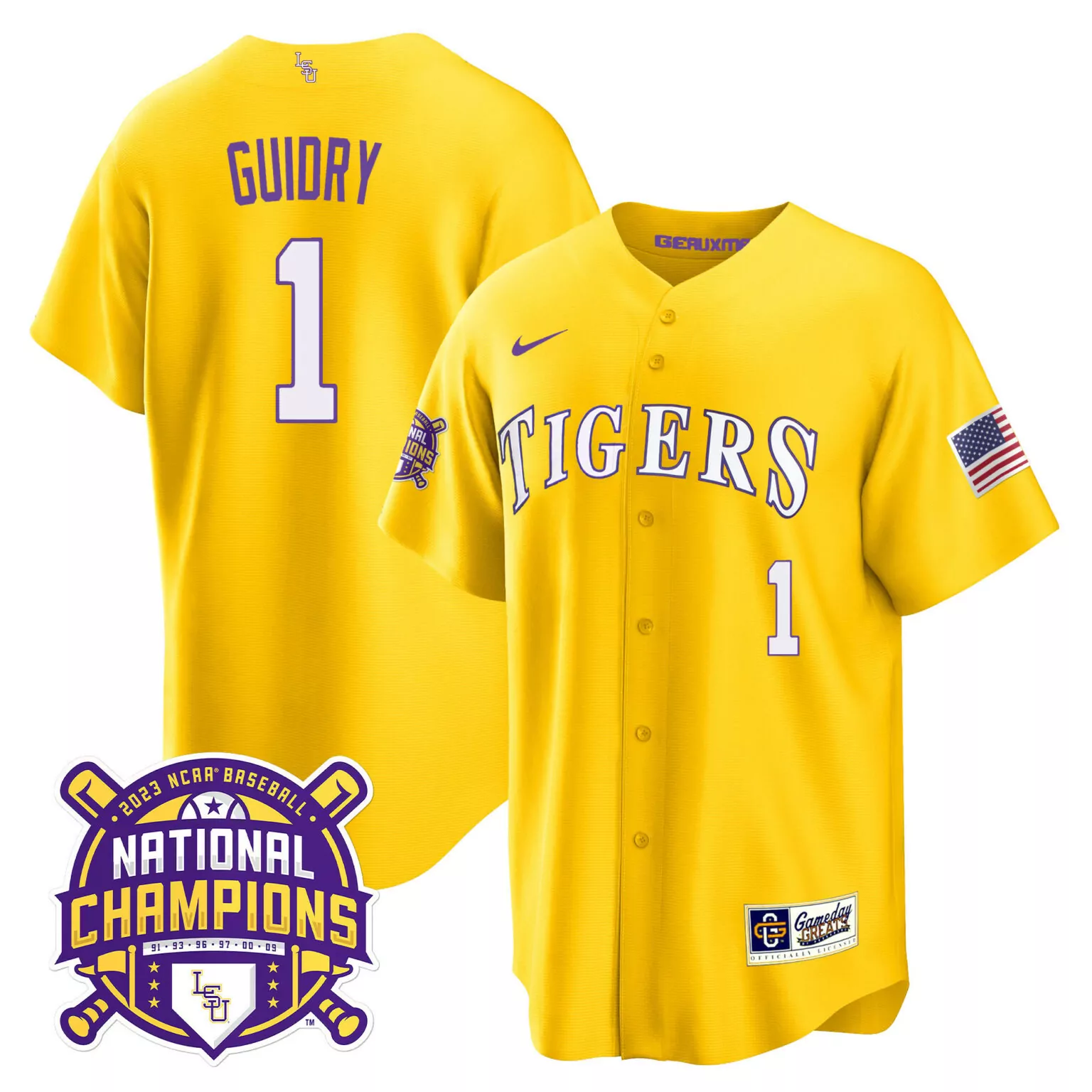 Personalized Gold weylin guidry lsu tigers 2023 national champions gold cool jersey v2 all stitched 3174