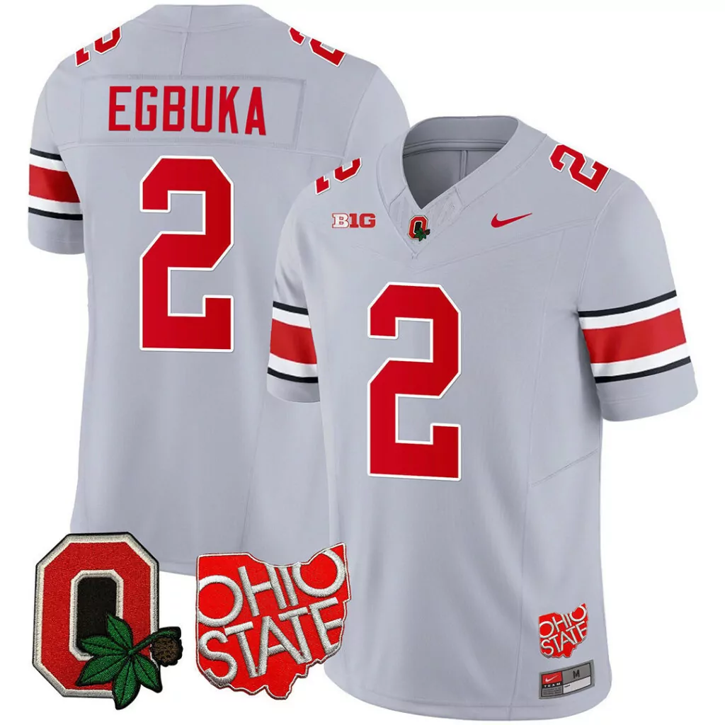 Custom Gray emeka egbuka ohio state buckeyes ohio state logo patch jersey all stitched 5126