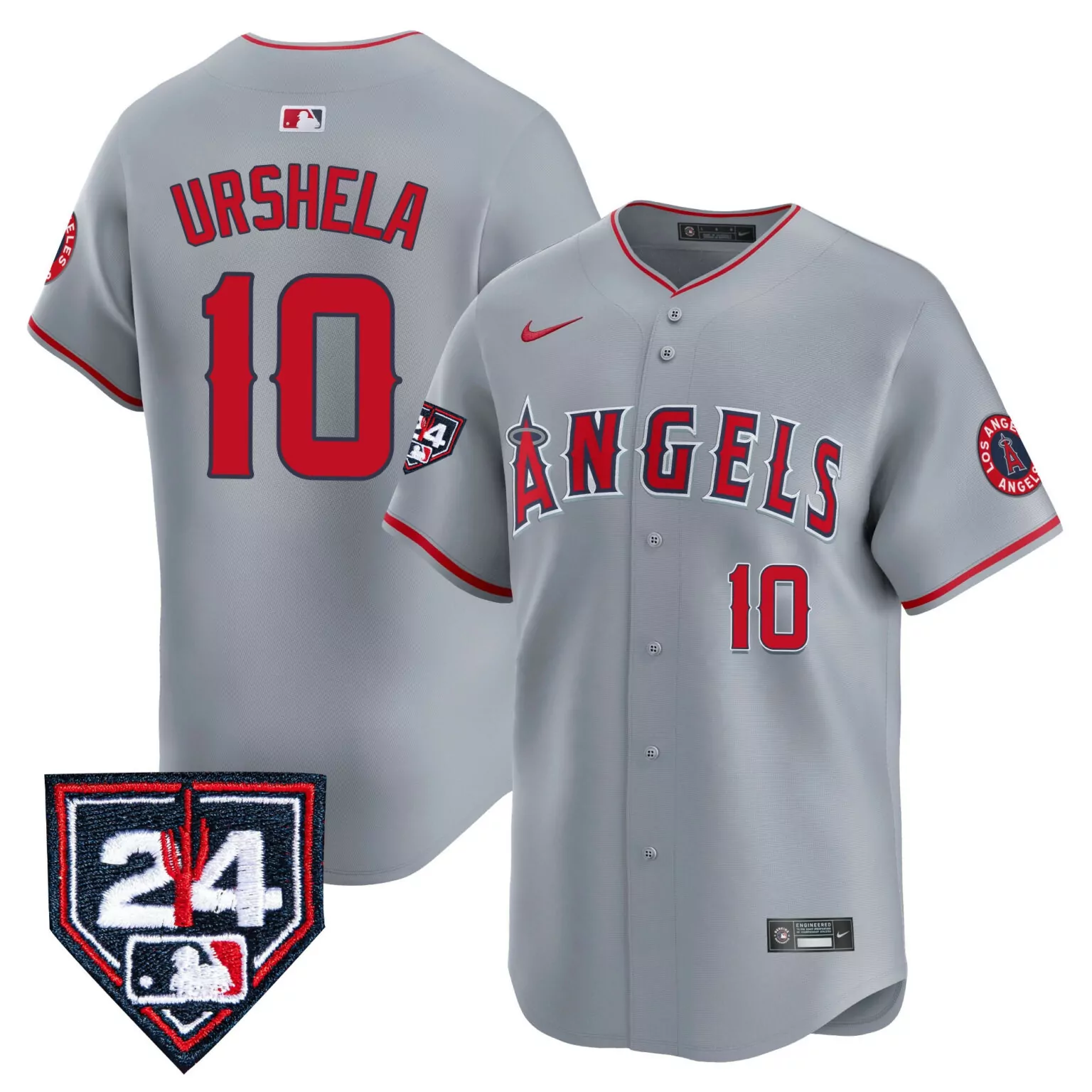 Customizable Gray gio urshela los angeles angels 2024 spring training patch jersey all stitched 7412