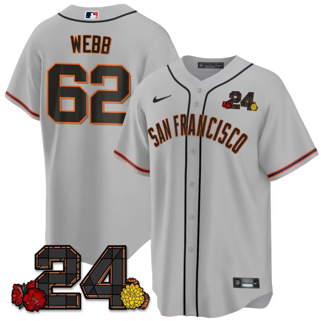 Customizable Gray logan webb san francisco giants 2024 willie mays patch jersey v2 all stitched 2937