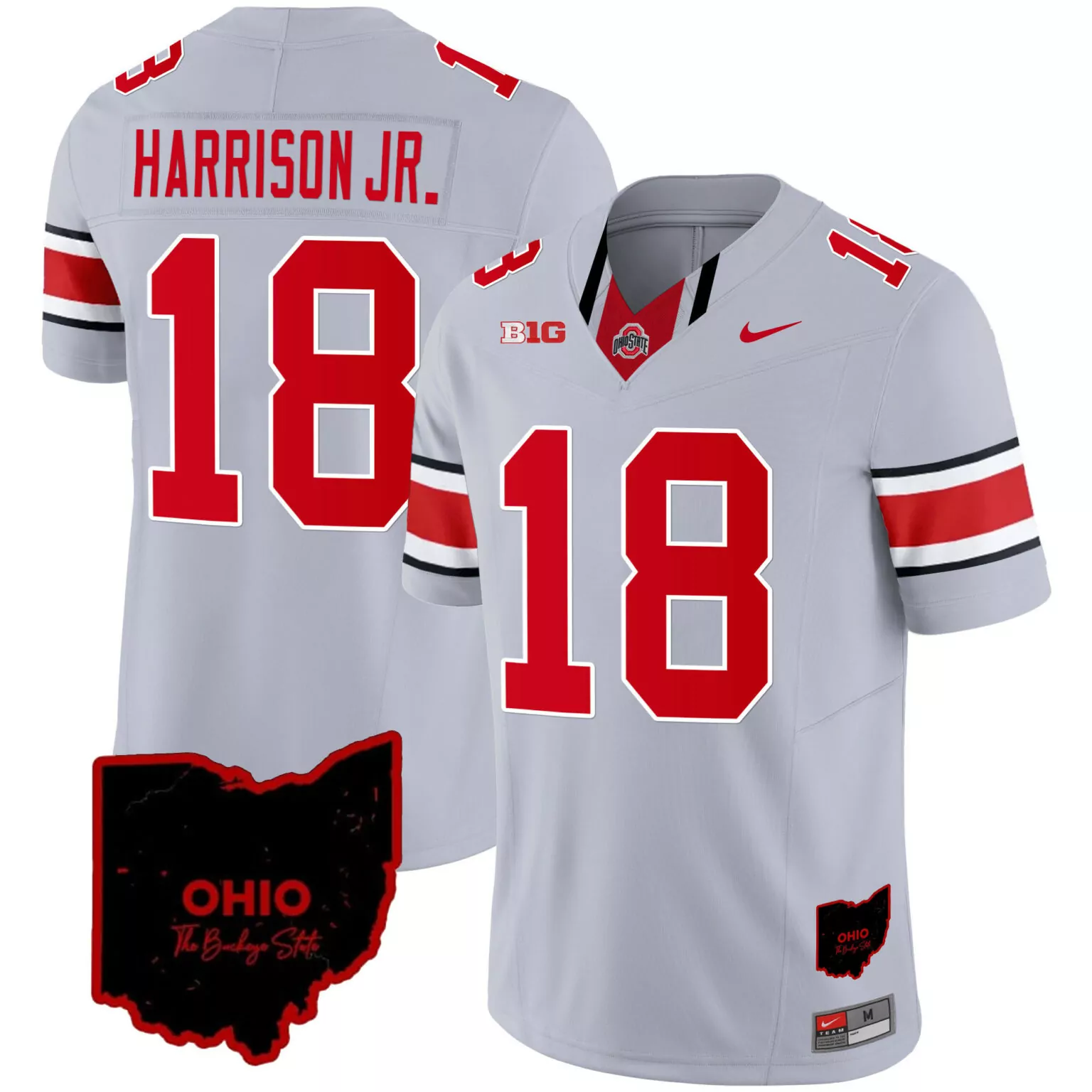 Personalized Gray marvin harrison jr ohio state buckeyes 2024 jersey ohio patch all stitched 4060