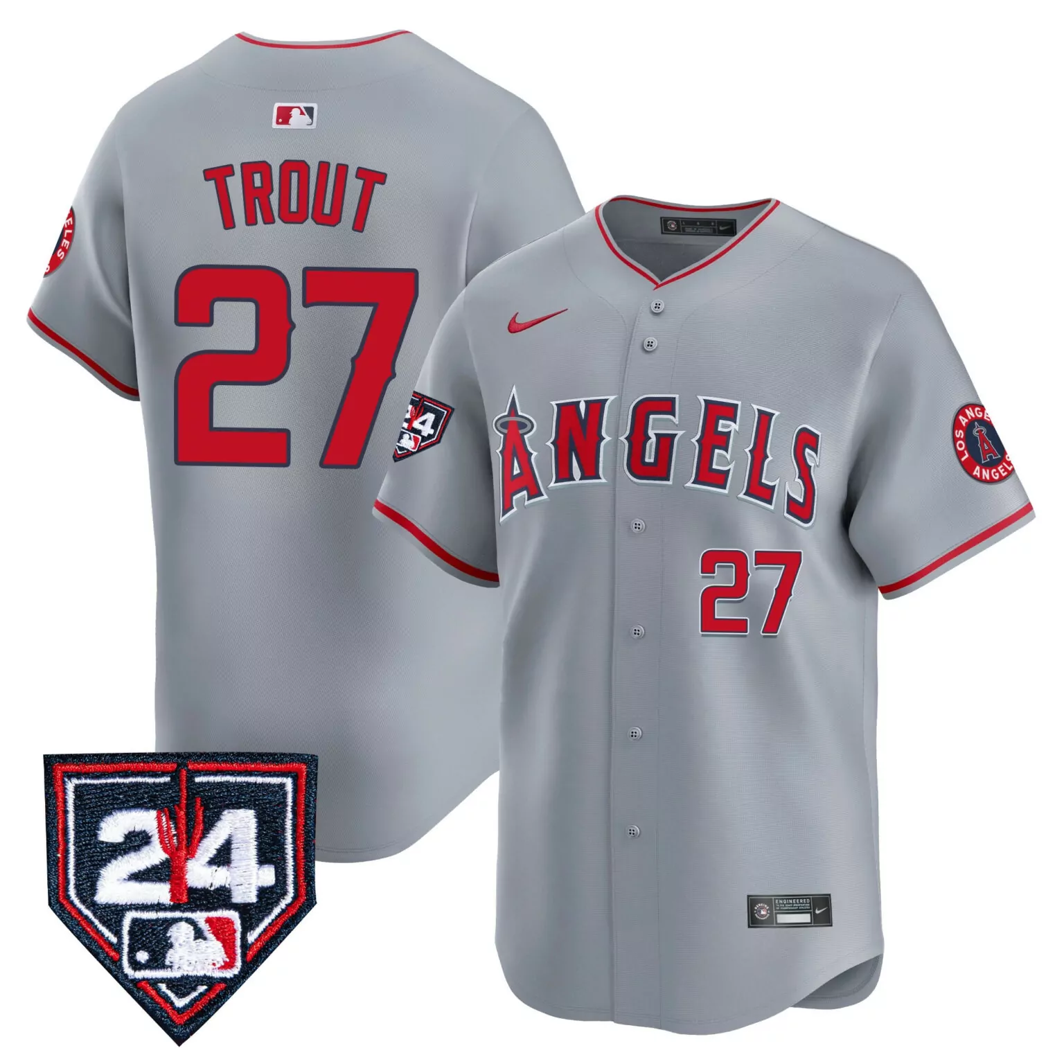Personalized Gray mike trout los angeles angels 2024 spring training patch jersey all stitched 6081