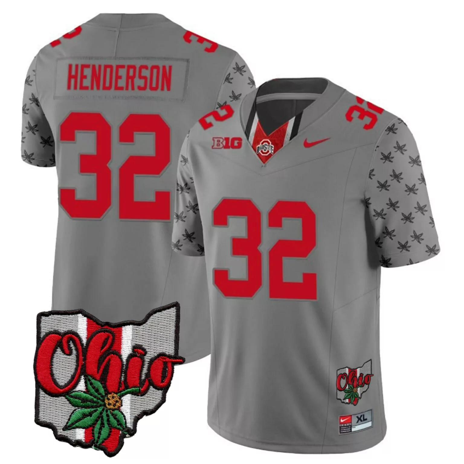 Custom Gray treveyon henderson ohio state buckeyes 2023 gray alternate jersey v2 stitched 1376