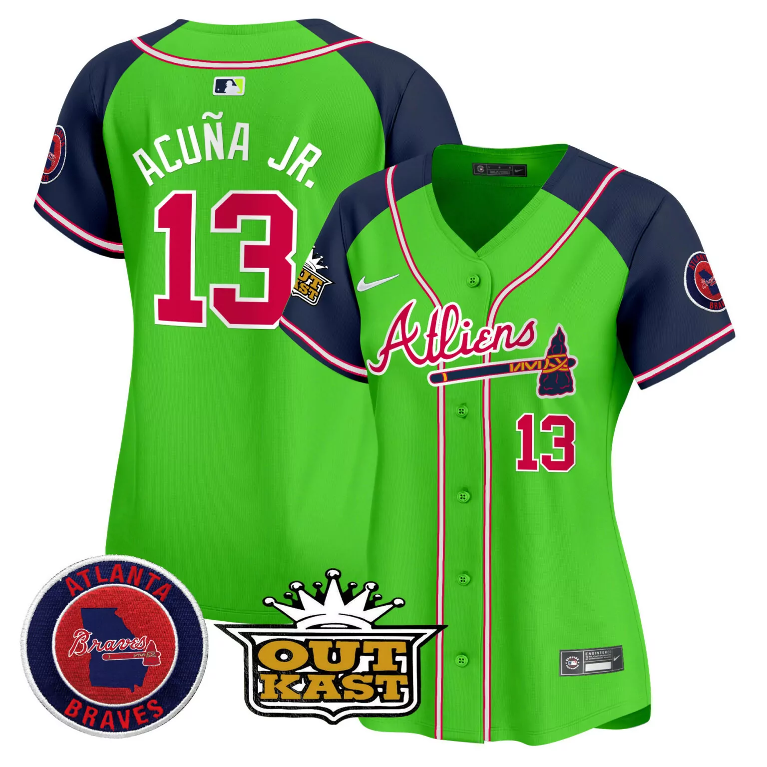 Custom Green alternate ronald acuna jr atlanta braves atliens jersey all stitched 4442