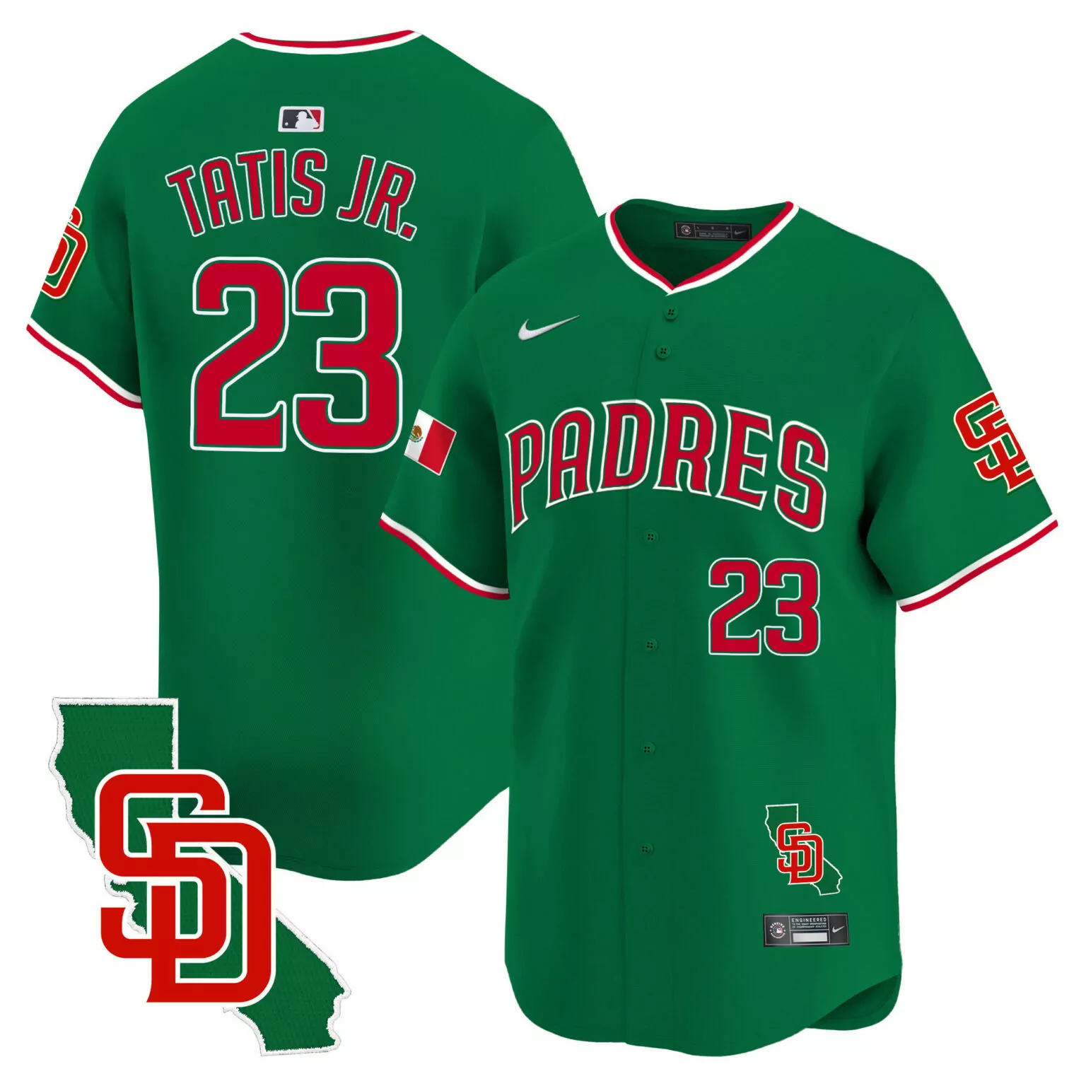 Custom Green fernando tatis jr san diego padres mexico california patch jersey v5 all stitched 4428