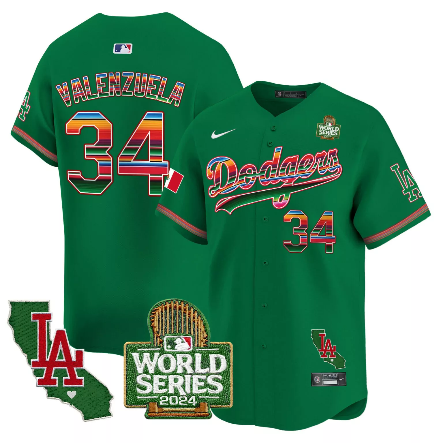 Custom Green fernando valenzuela los angeles dodgers mexico 2024 world series jersey v2 all stitched 7374