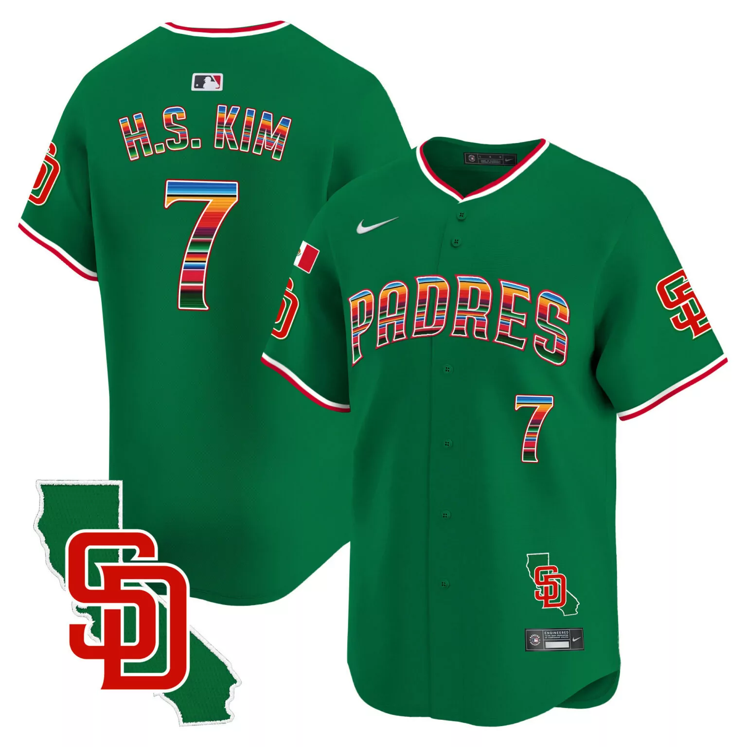 Customizable Green ha seong kim san diego padres mexico california patch jersey v3 all stitched 1936