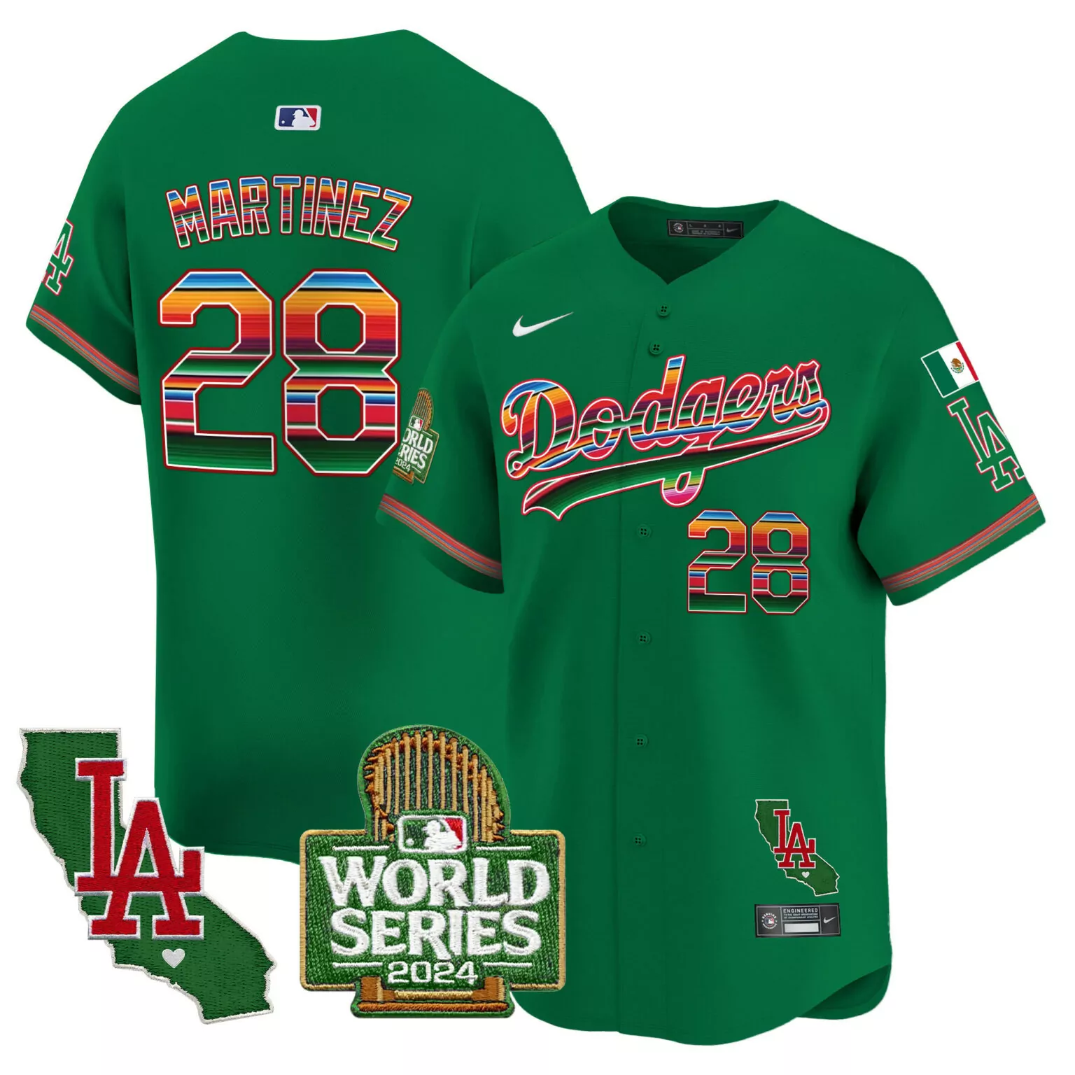 Customizable Green jd martinez los angeles dodgers mexico 2024 world series jersey all stitched 2685