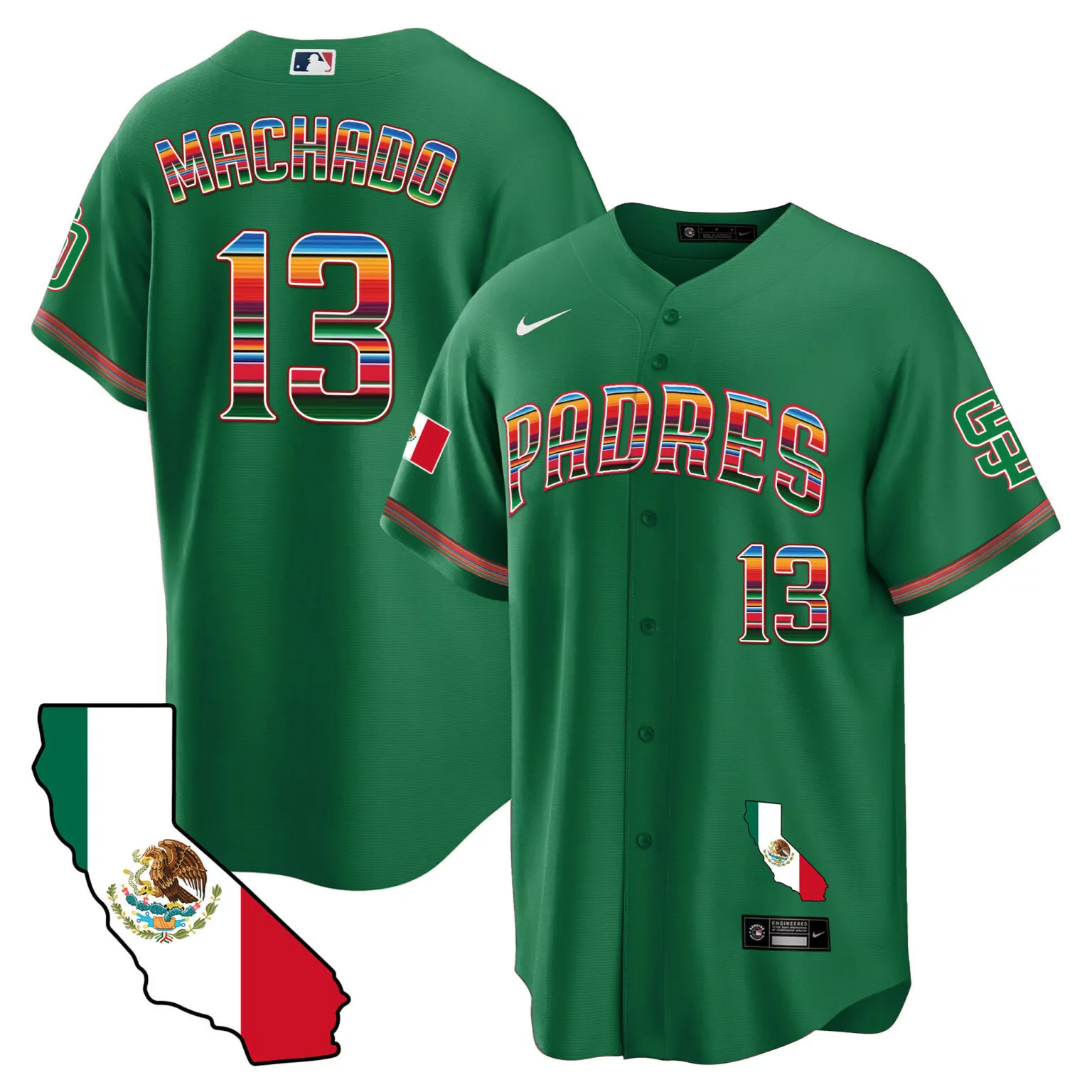 Custom Green manny machado san diego padres california map jersey all stitched 1967
