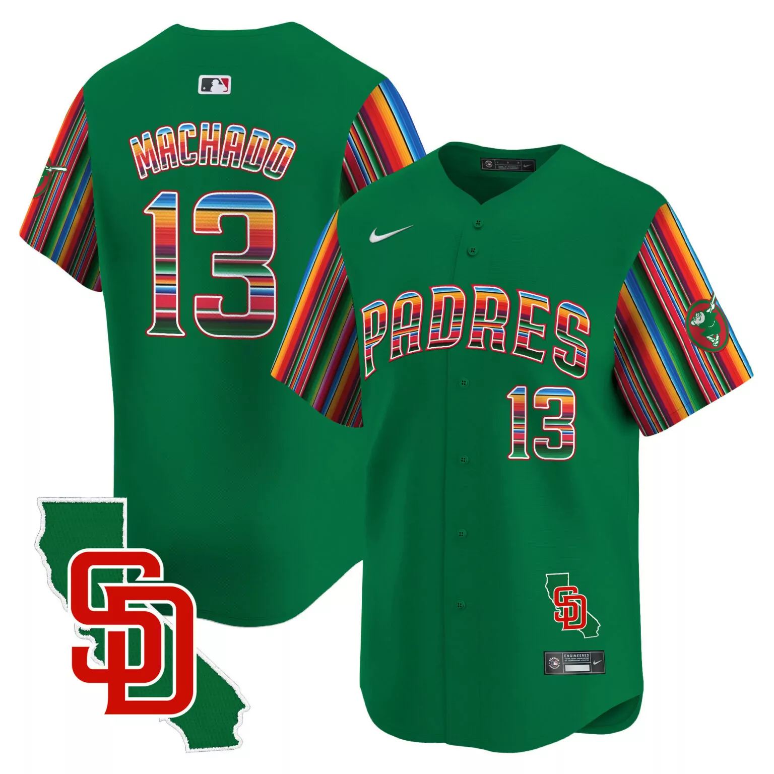 Custom Green manny machado san diego padres california map jersey all stitched 1967