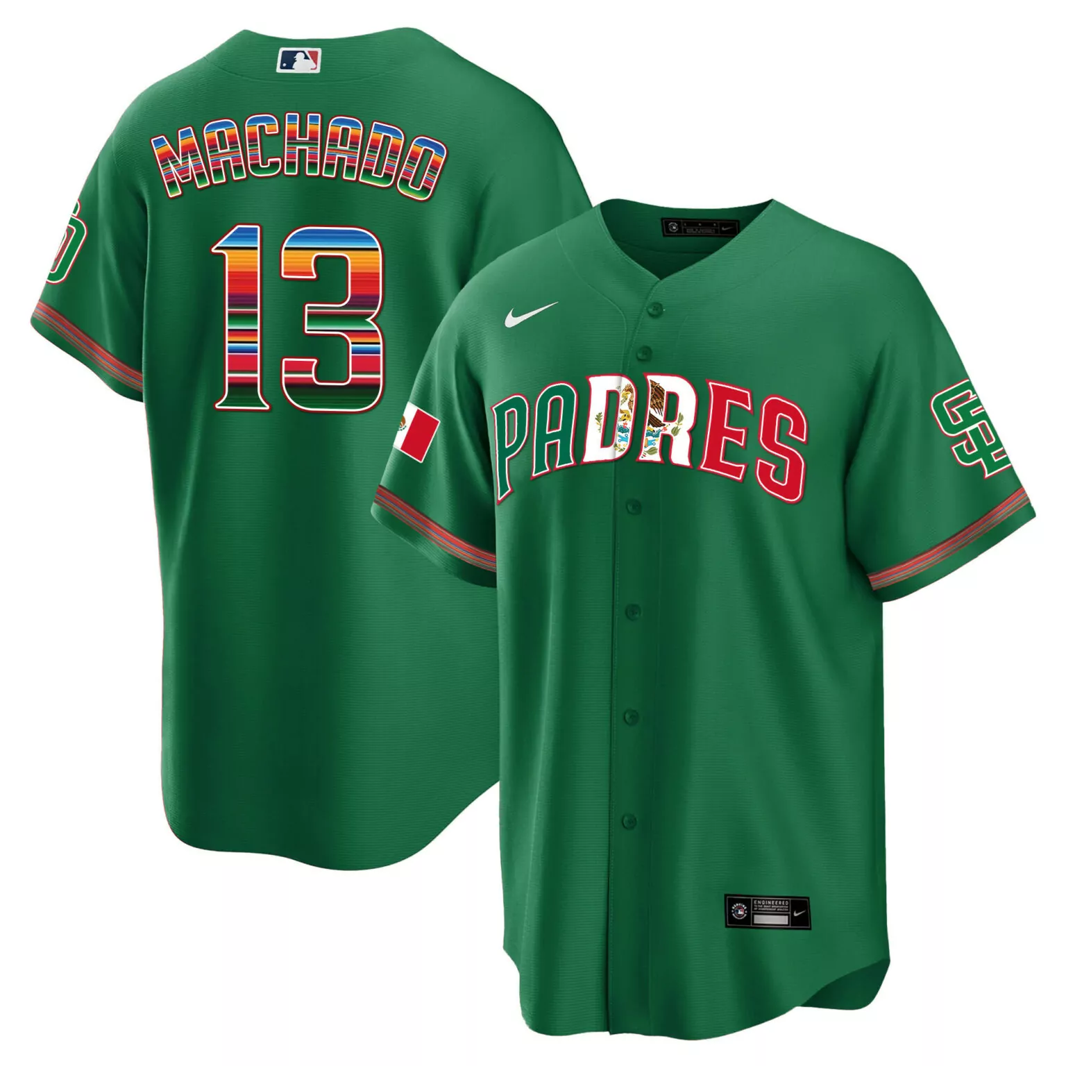 Customizable Green manny machado san diego padres mexico jersey v2 all stitched 1486