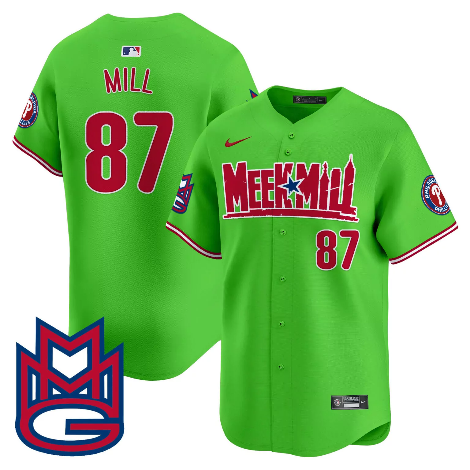 Personalized Green mill 1987 philadelphia phillies meek mill jersey all stitched 3380